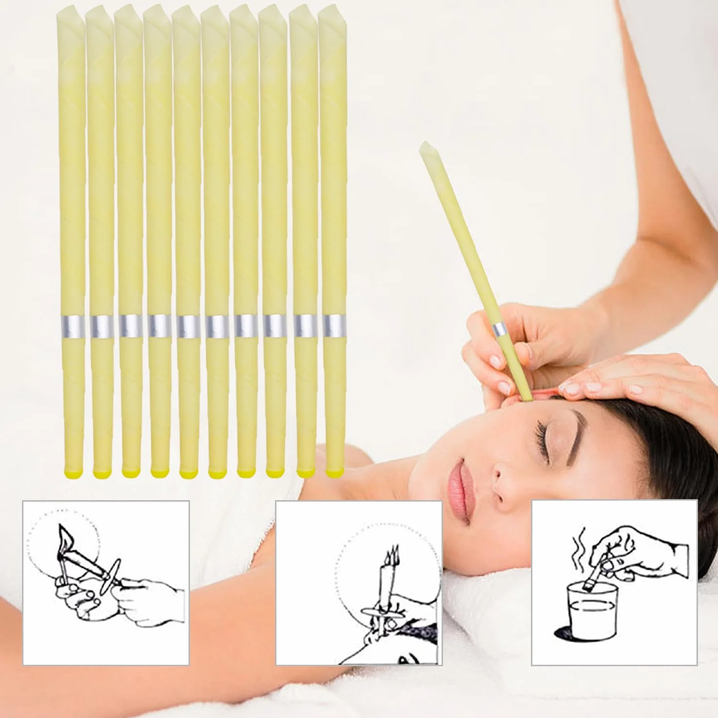 20 PCS Coni per orecchie,candele coniche, rimozione del cerume,- Cera d’Api e Mussola di Cotone Naturale con Filtri e Dischi Protettivi