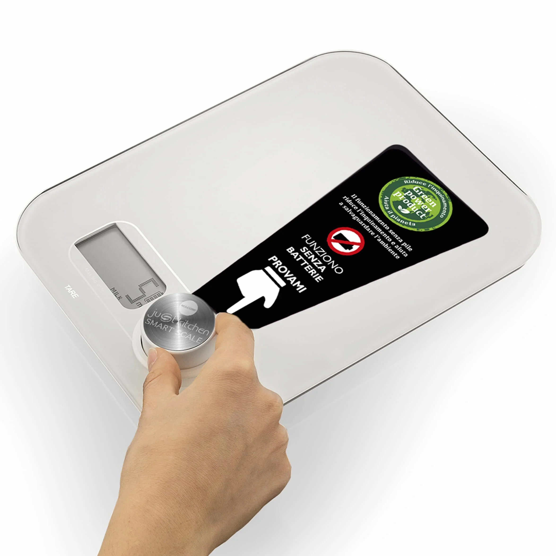 MACOM, Bilancia Elettronica per Alimenti senza Batterie, Bianco, Just Kitchen 868 Smart Scale