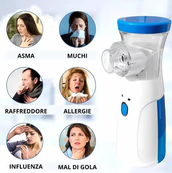 Nebulizzatore Portatile Silenzioso Inalatore con Maschere per Adulti e Bambini USB Ricaricabile