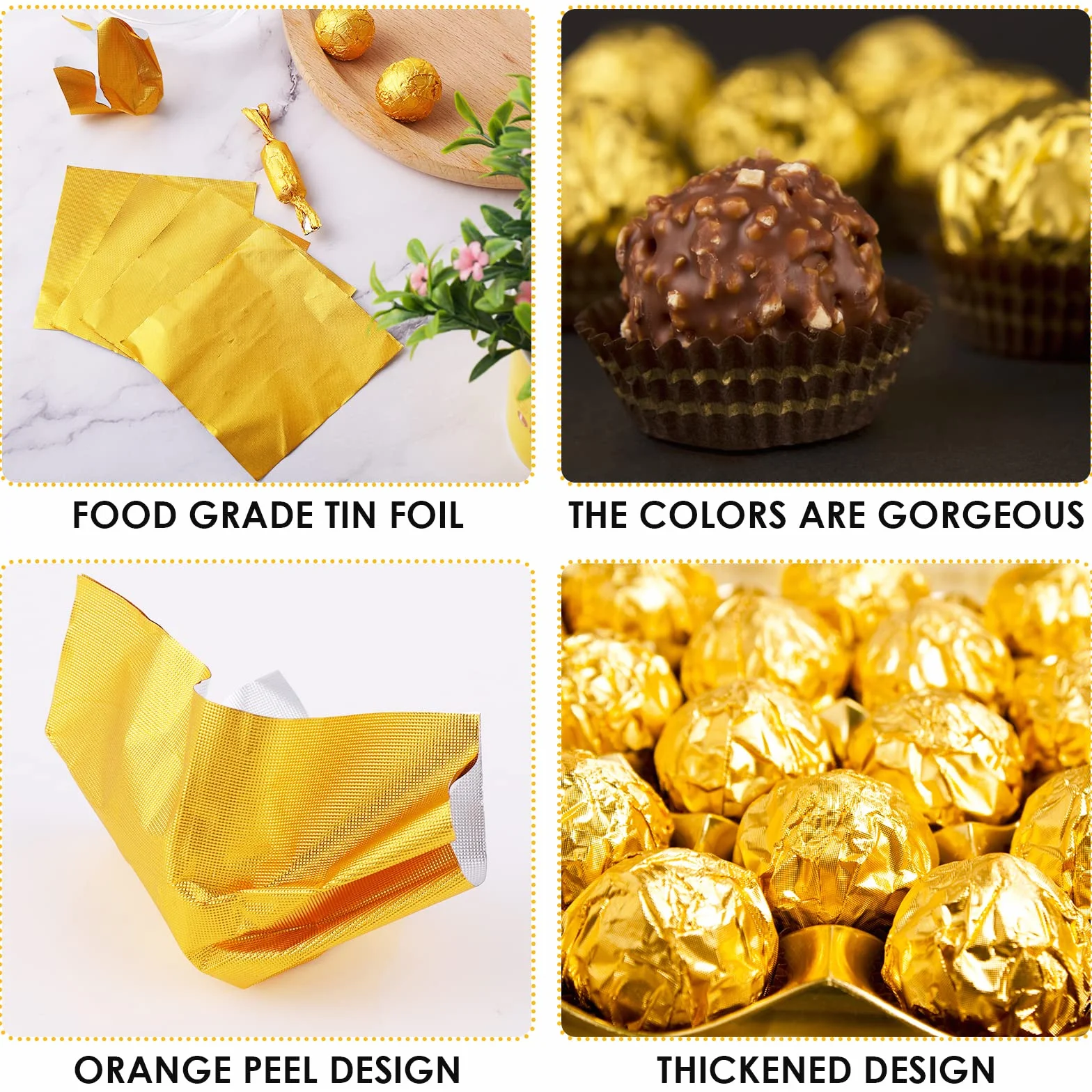 Prasacco 300 fogli di alluminio per caramelle, 10,2 x 10,2 cm, dorati, per confezionare cioccolatini fai da te