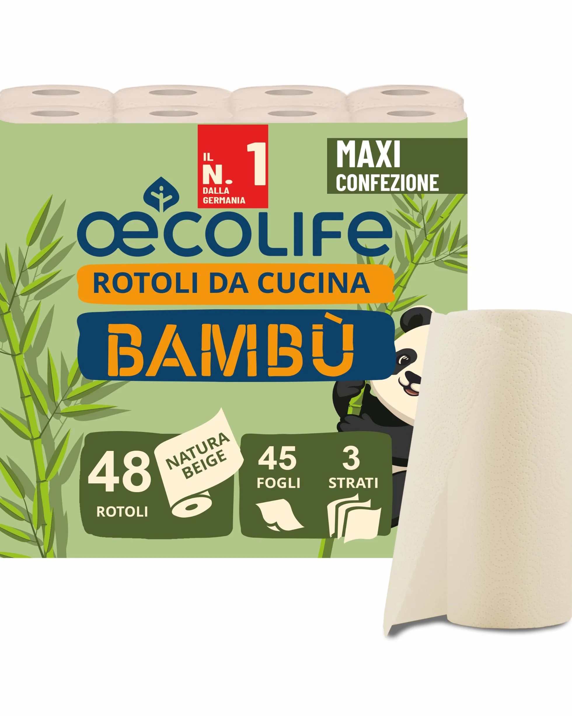 œcolife Strofinacci da cucina in bambù 48 rotoli 45 fogli 3 strati antibatterici