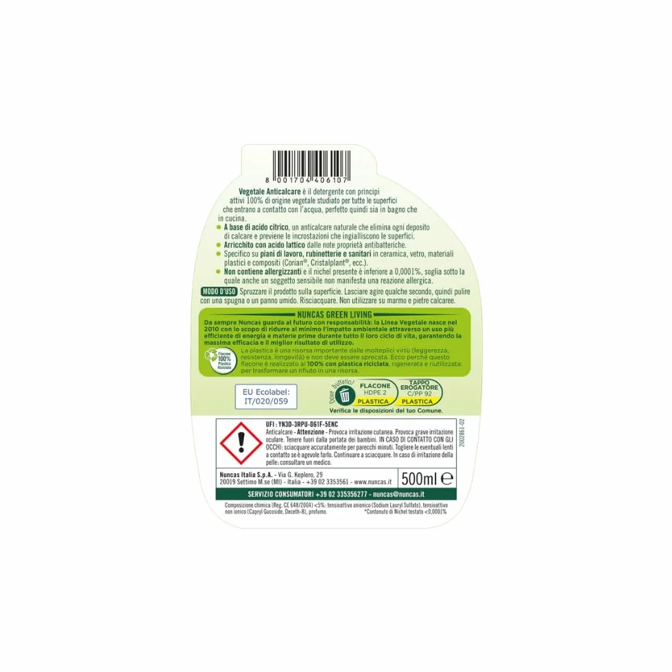 Nuncas Vegetale Detergente Anticalcare 500ml