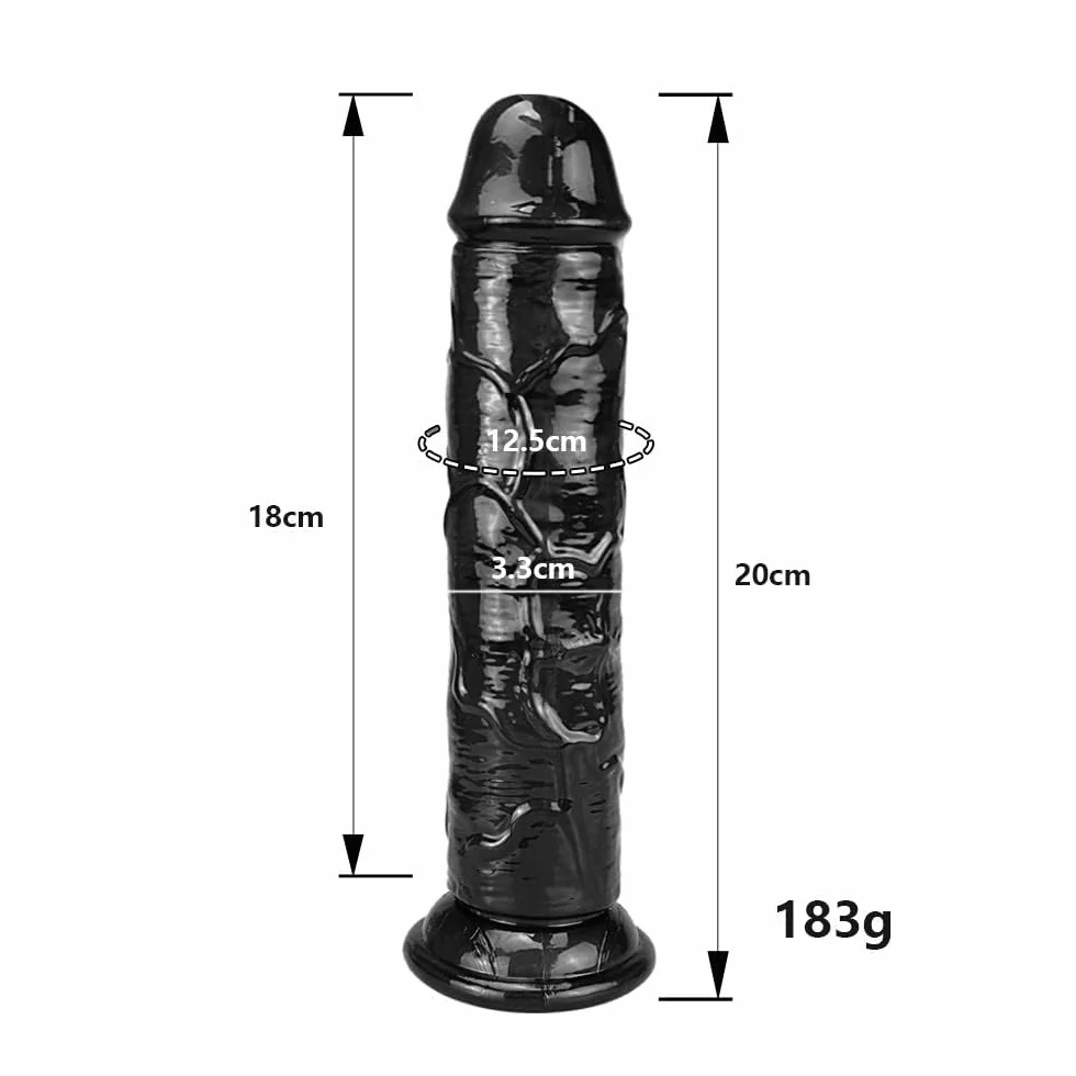 Dildo realistico con vene per pene finto per donne, fallo dildo nero per pisello da 20 cm con forte ventosa per giocattoli sessuali a mani libere, giocattoli sessuali flessibili per donne Anale