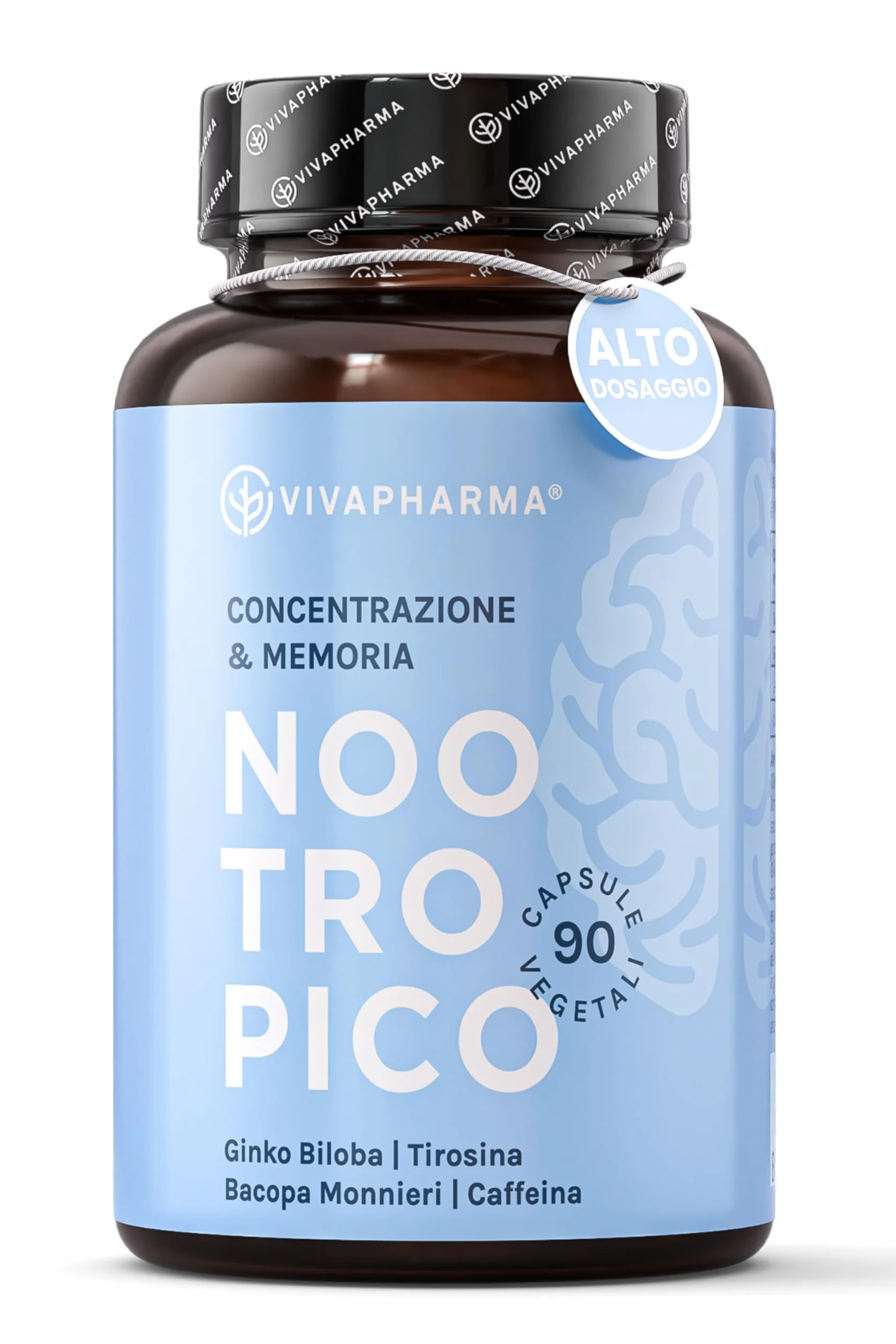 Nootropico Naturale 90 capsule Ginkgo Biloba Bacopa Monnieri Integratore Memoria Concentrazione Made in Italy