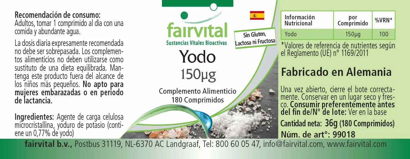 fairvital Compresse di iodio, 180 compresse, facili da deglutire, ALTO DOSAGGIO con 150 µg di iodio per compressa, a base di ioduro di potassio, VEGANE