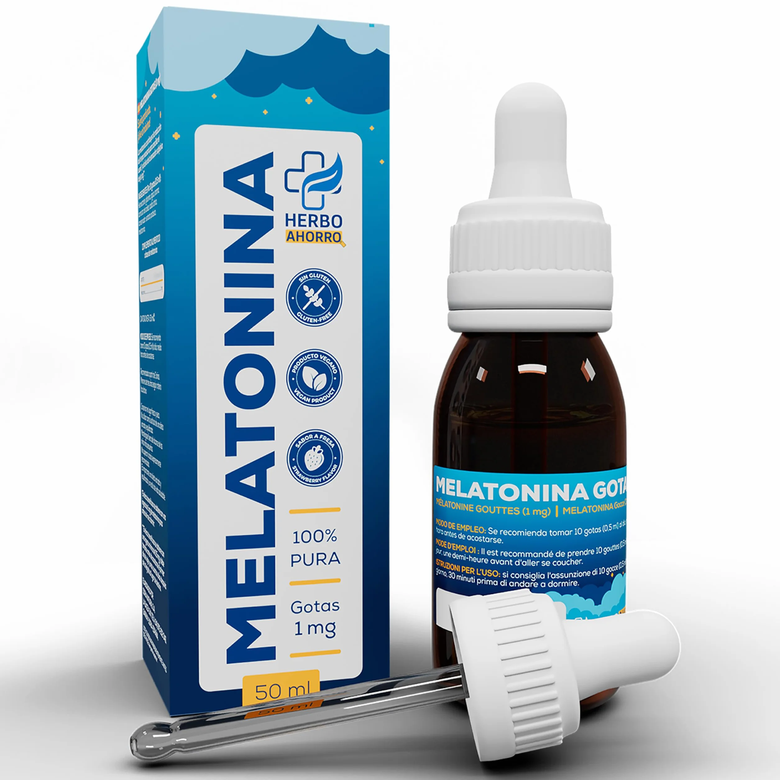 Melatonina gocce bambini adulti 1mg 50ml gusto fragola senza effetto rebound favorisce sonno dolce profondo riposo rigenerante