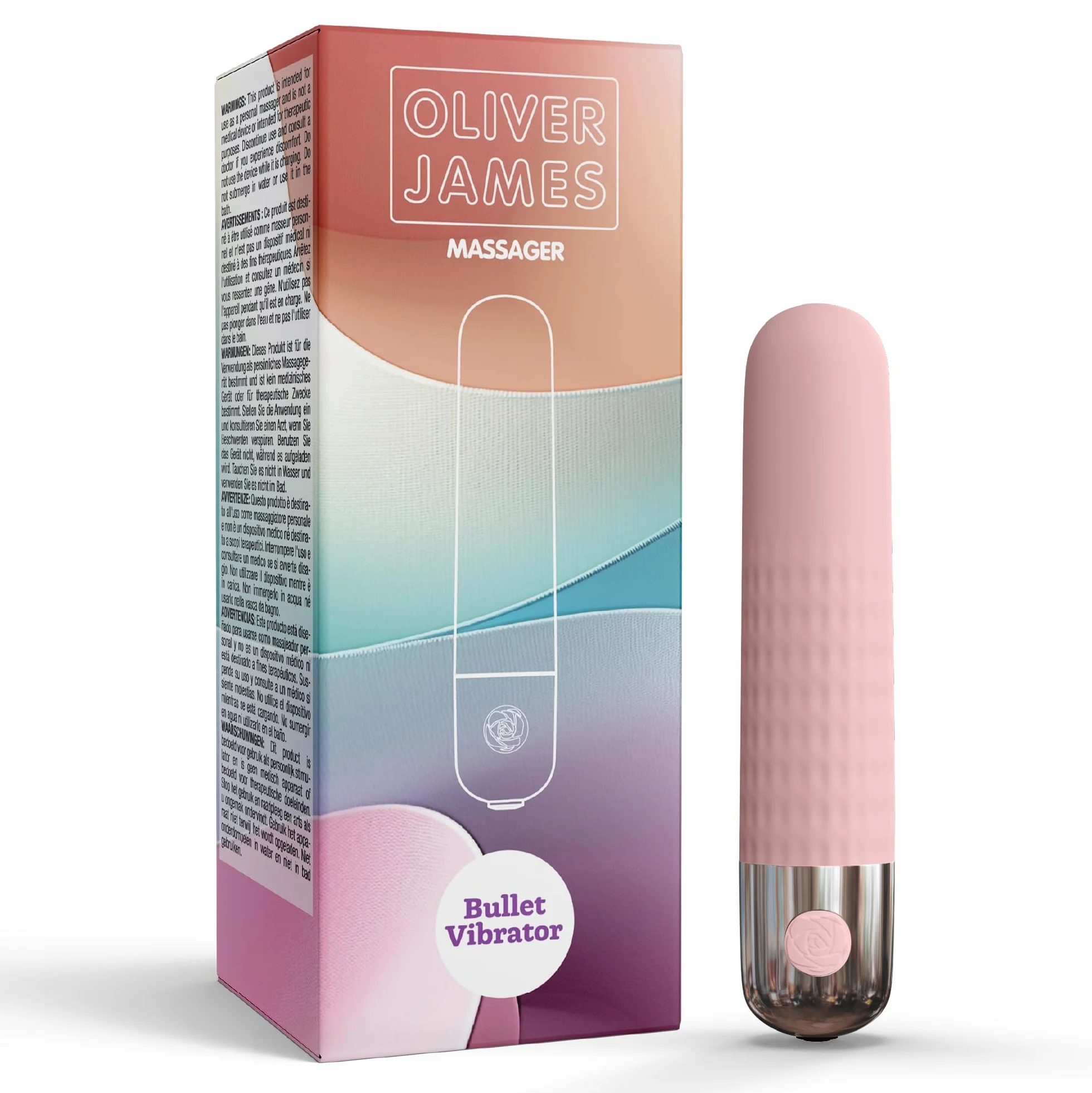 Mini vibratore bullet di Oliver James – Ricaricabile, impermeabile, 10 modalità di piacere, silicone sicuro, sex toy discreto per donne, 9,6 × 1,8 cm, (rosa pastello)