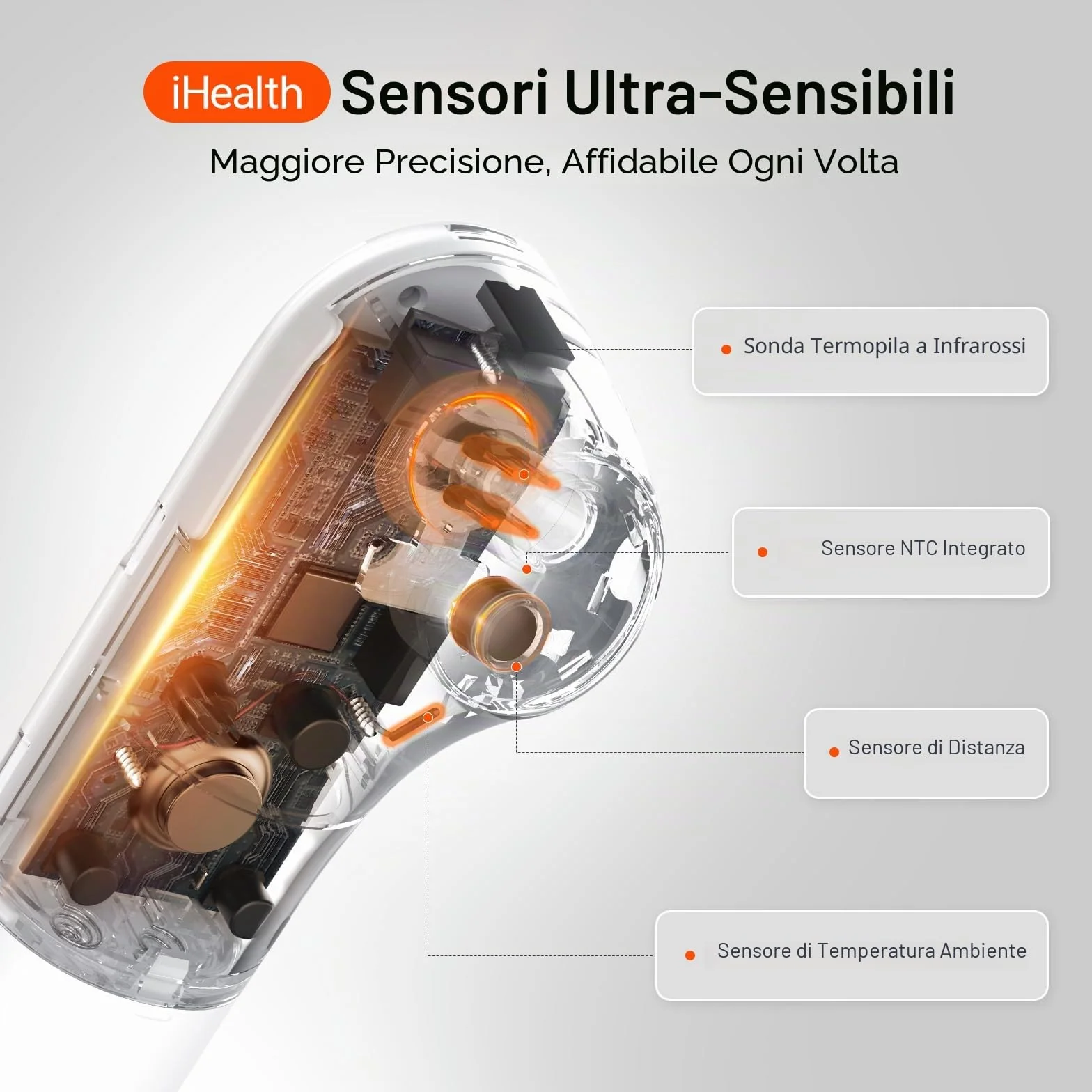 iHealth termometro della fronte a infrarossi digitale senza contatto per adulti e bambini con 3 sensori