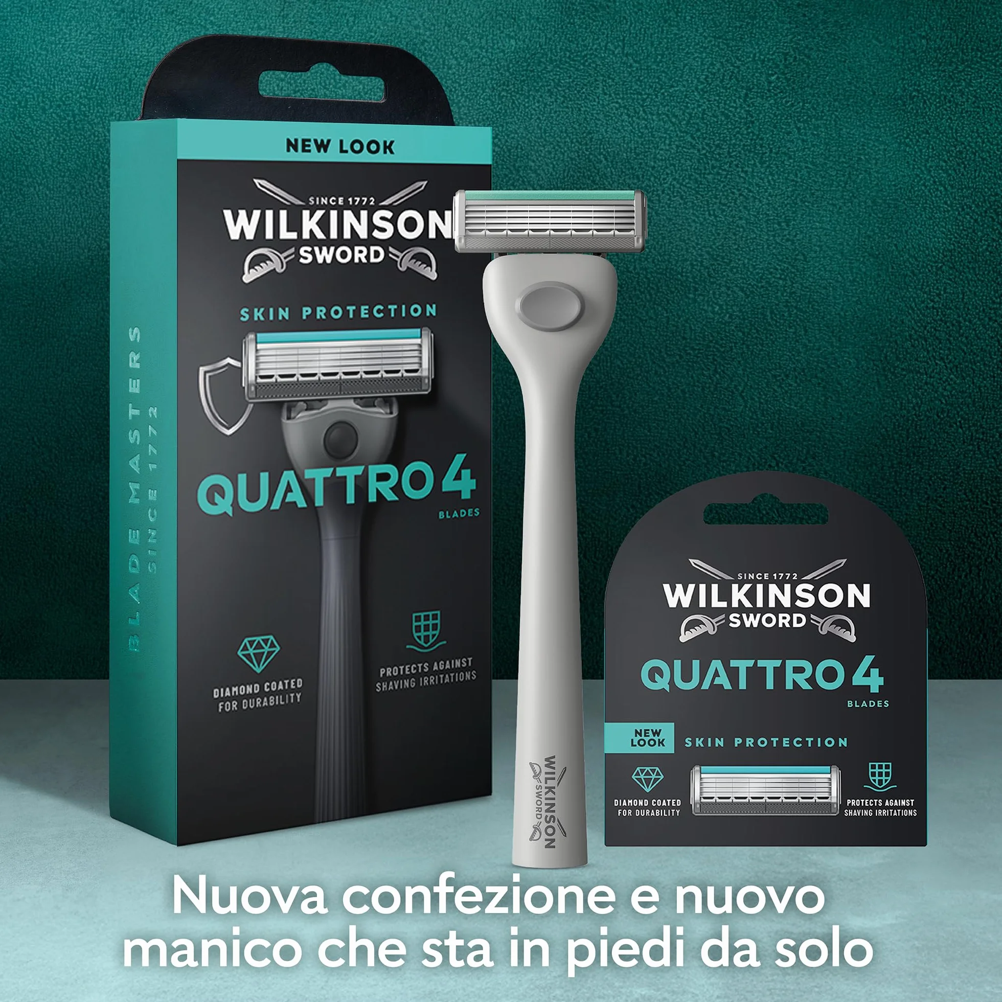 Wilkinson Sword Quattro, set di ricariche, 4 lame rivestite in diamante, 8 ricariche