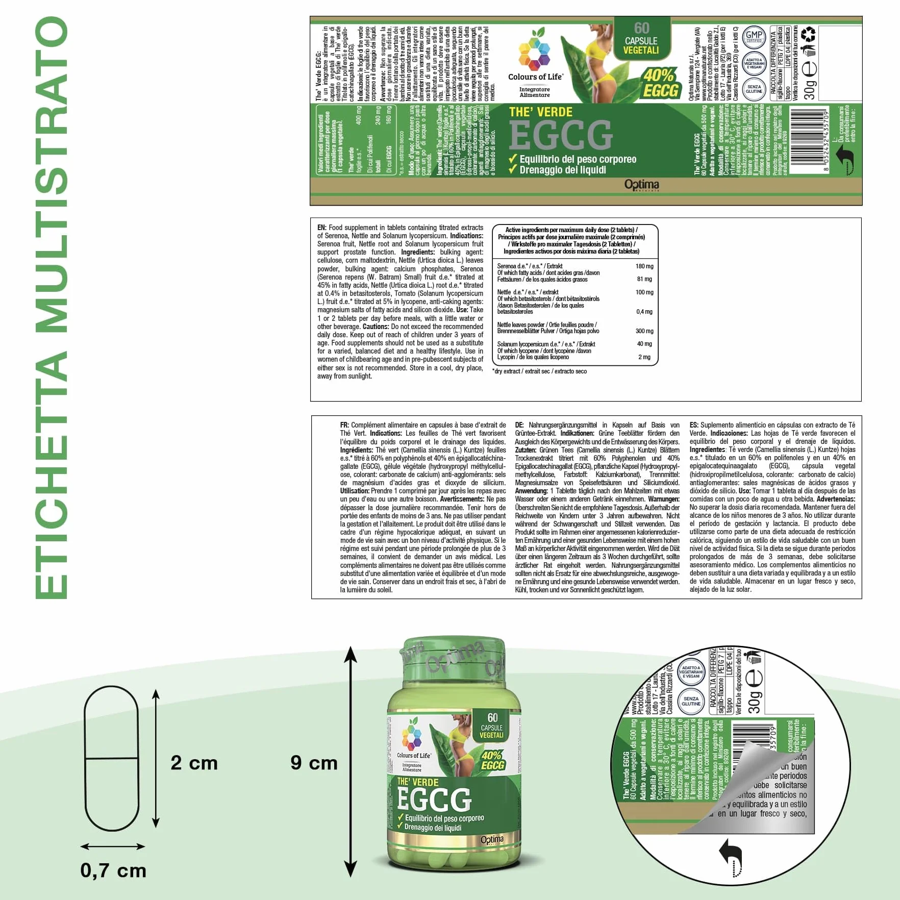 Colours Of Life Thè Verde EGCG - Integratore di Thè Verde - per l'Equilibrio del Peso Corporeo e il Drenaggio dei Liquidi - Senza Glutine e Vegano, 60 Capsule Vegetali