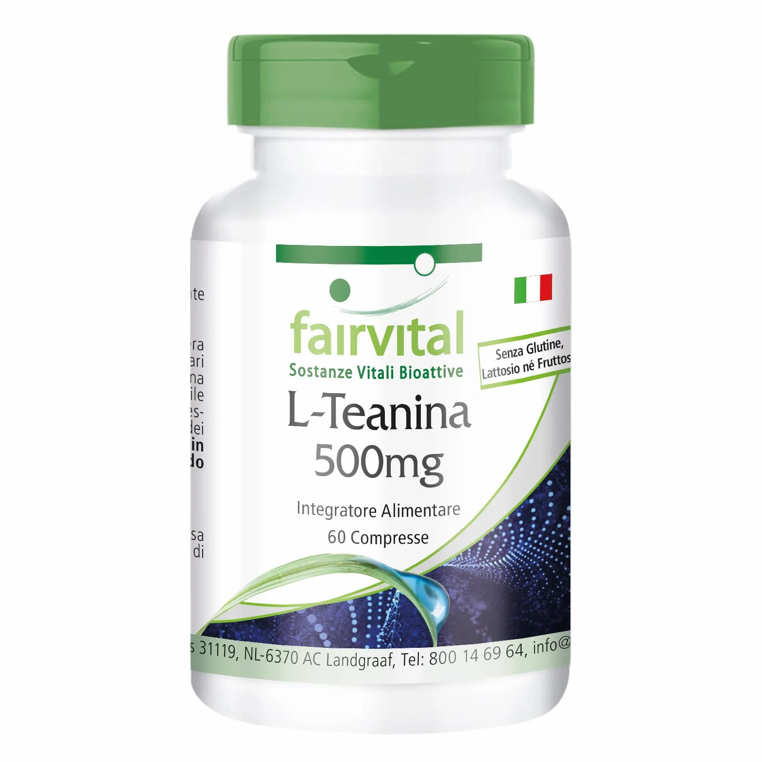 fairvital L-teanina 500 mg, 60 compresse, ALTO DOSAGGIO, VEGANO, aminoacido, facile da deglutire