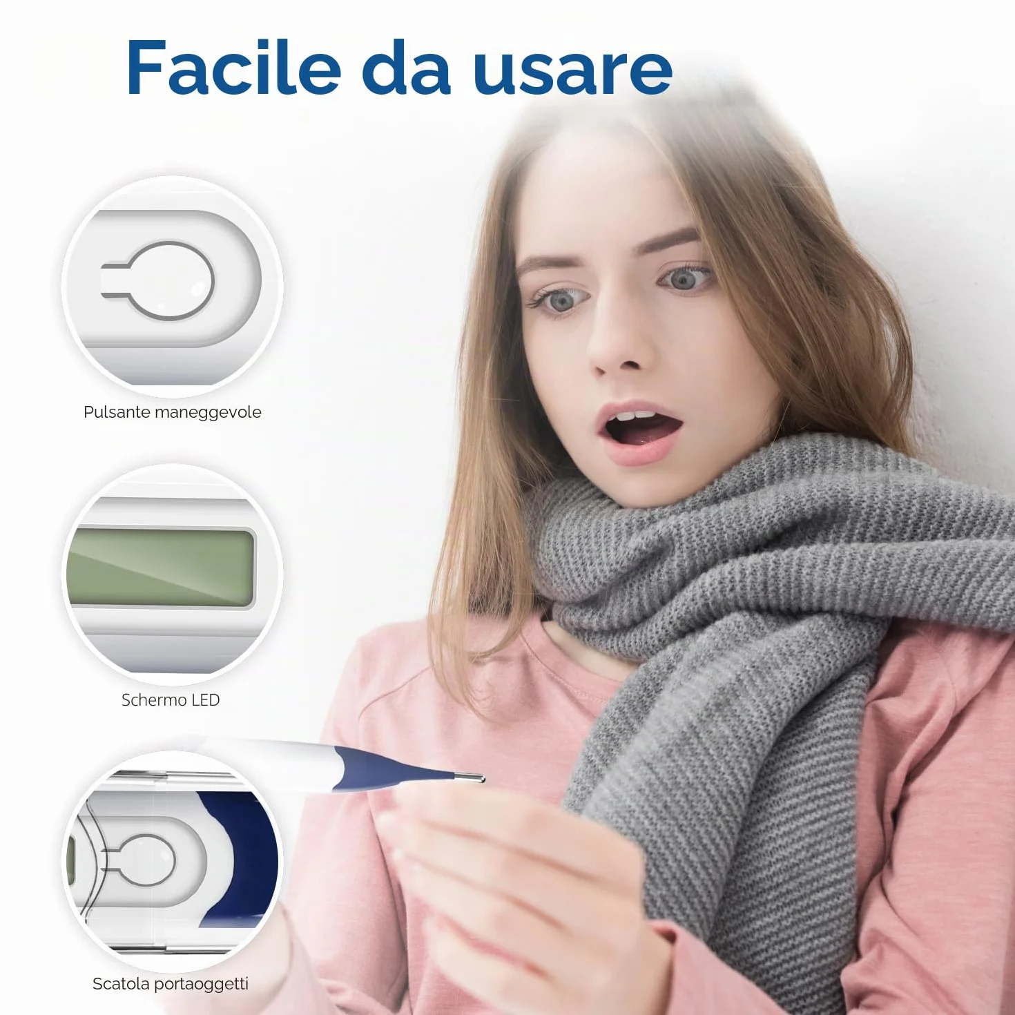 Femometer Termometro Digitale Orale per Febbre, Lettura Rapida Temperatura Corporea per Bambini Adulti Neonati Bianco