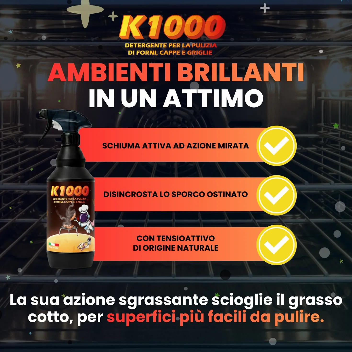 Detergente Pulizia Forno K1000 Sgrassatore 750 ml Made in Italy