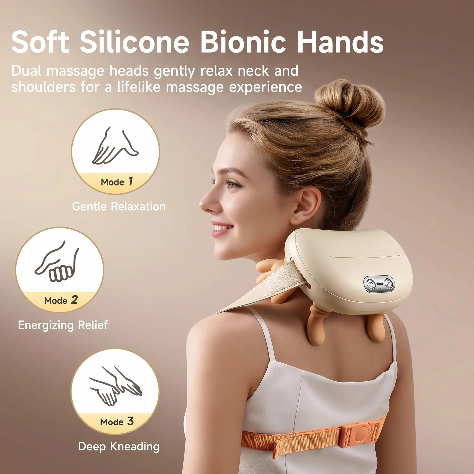 Massaggiatore Cervicale 4D a Mano Bionica, Masajeador de cuello recargable por USB, 3 intensità e 2 livelli di calore (40-45°C), Regalo per uomo o donna