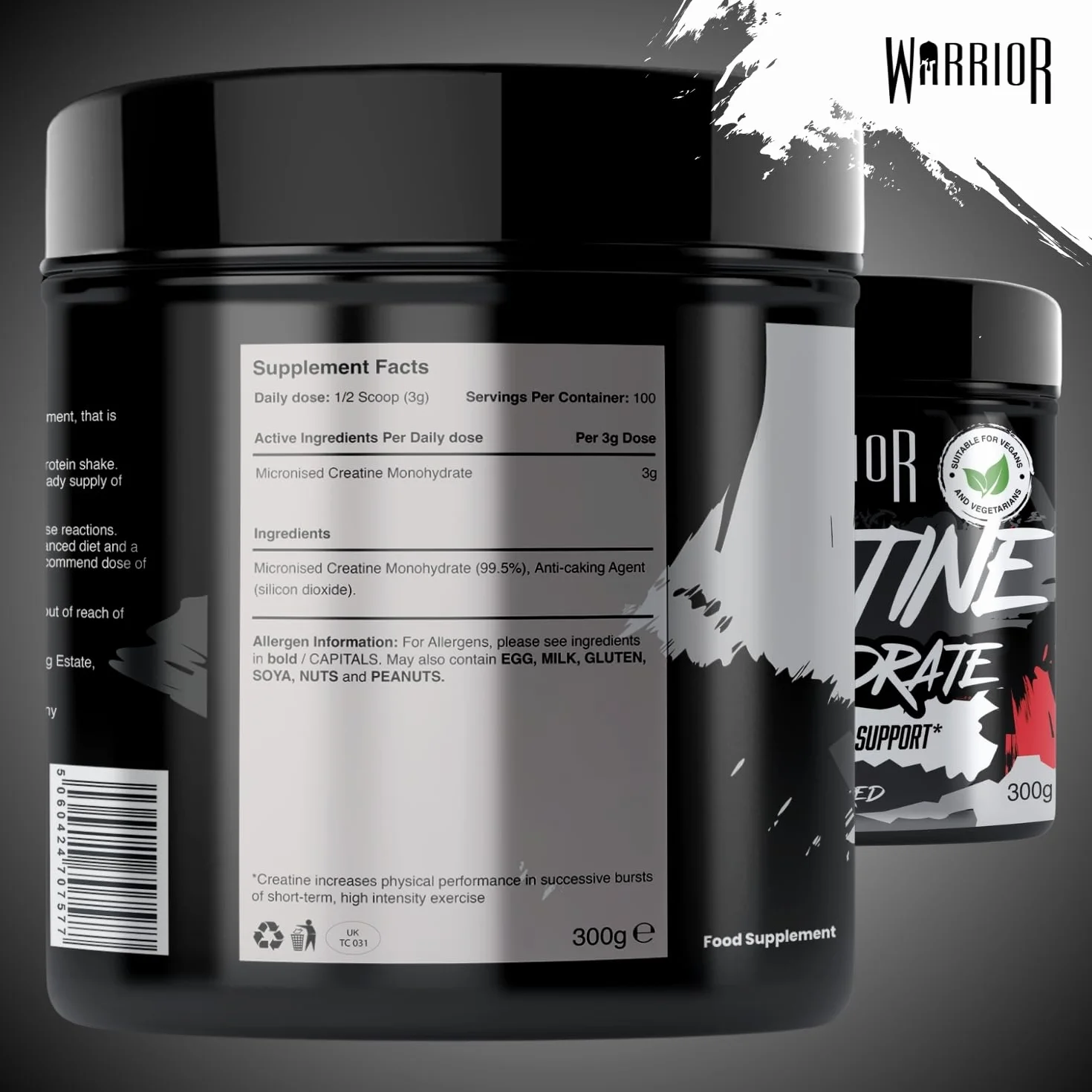 Warrior Creatina Monoidrata in Polvere 300 g Creapure Micronizzata per Massa Muscolare e Forza