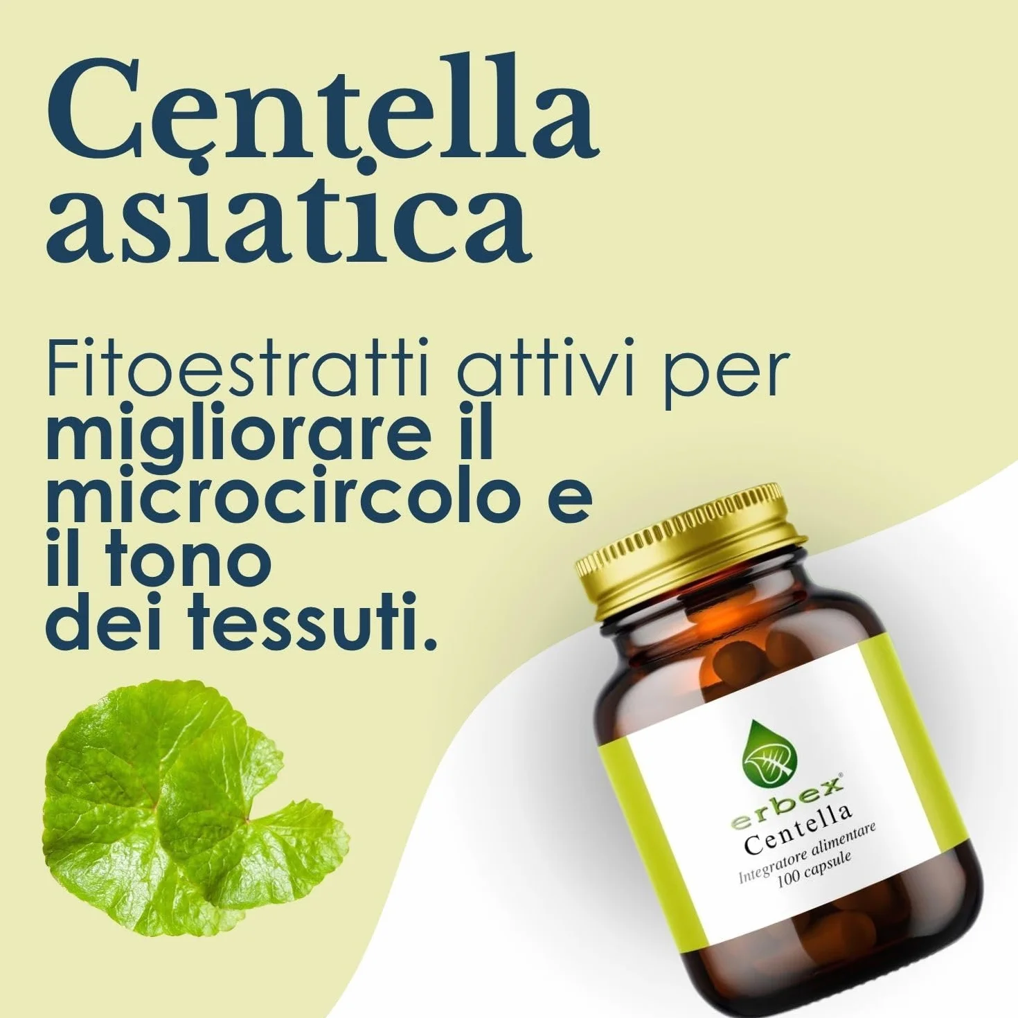 ERBEX Centella Asiatica 100 Capsule Doppia Formula Totum + Estratto Titolato Integratore Drenante Naturale