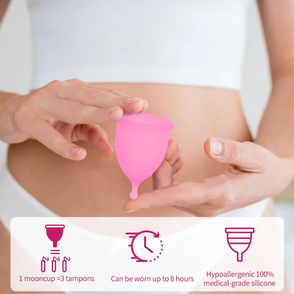 ACWOO Coppetta Mestruale, 2 PCS Menstrual Cup in Silicone Medicale, Anallergica, Riutilizzabile Coppette Mestruali,1 Borsa da Trasporto, Coppa Mestruale per Igiene Intima, Morbido Comoda