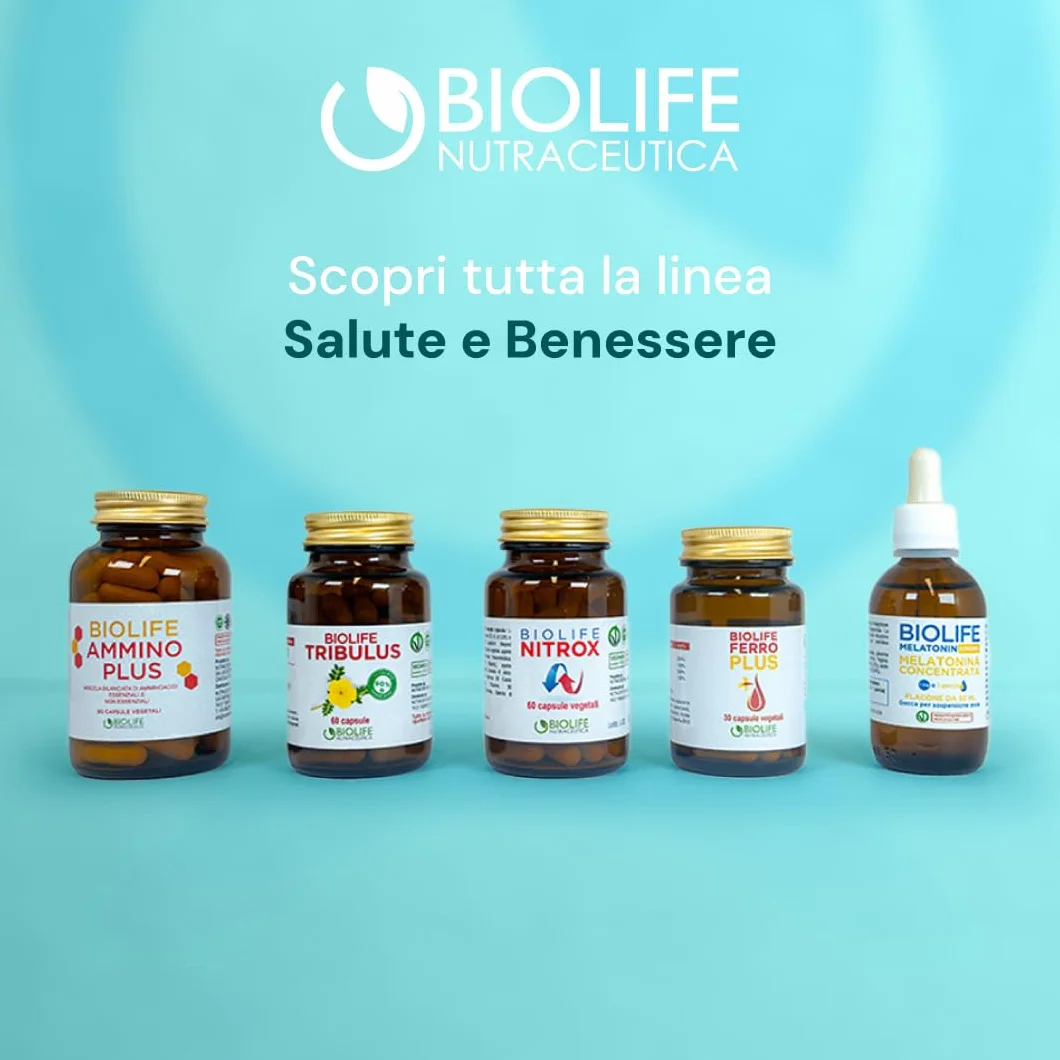 BIOLIFE Tribulus Terrestris 60 capsule 655 mg Titolato 90% Saponine Attive Prodotto Veganok integratore testosterone uomo
