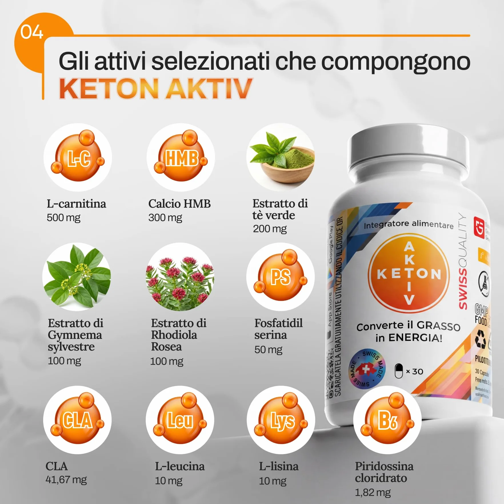 Capsule Keton Aktiv Dieta Chetogenica L-Carnitina 500 mg Estratto di Tè Verde 200 mg 30 Capsule