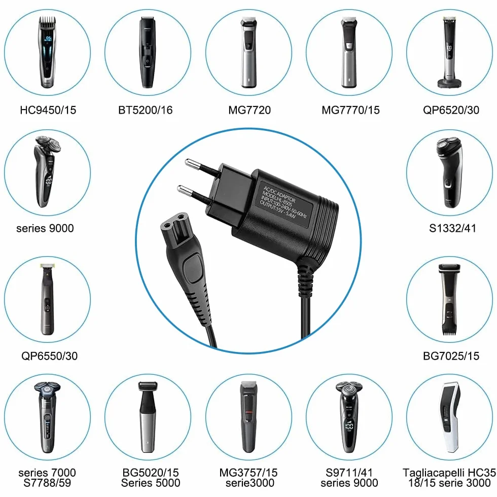 Philips Norelco HQ8505 Caricatore Rasoio Trimmer Barba Elettrico Alimentatore 7000 5000 3000 MG5750