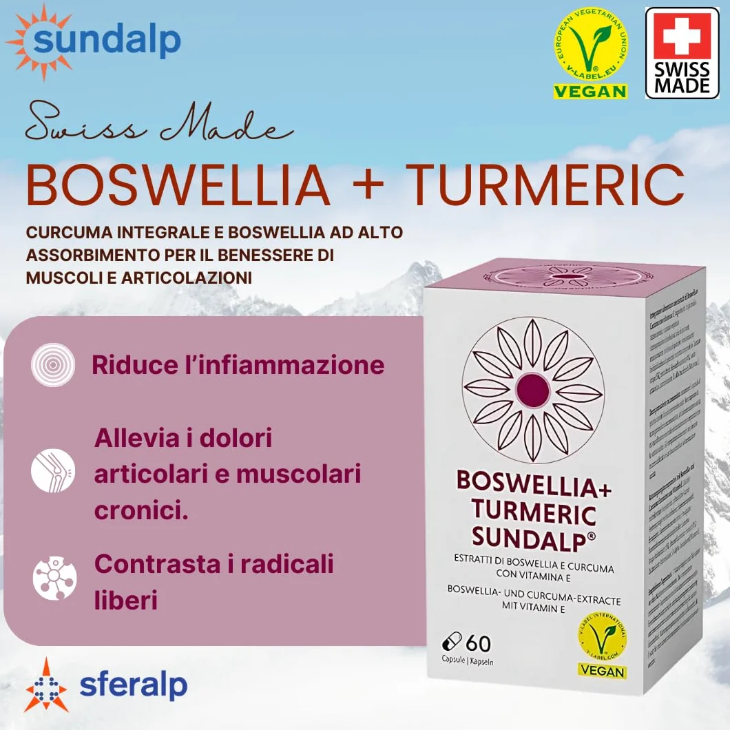 SUNDALP Boswellia + Turmeric Integratore Articolazioni e Dolori Muscolari 60 Capsule