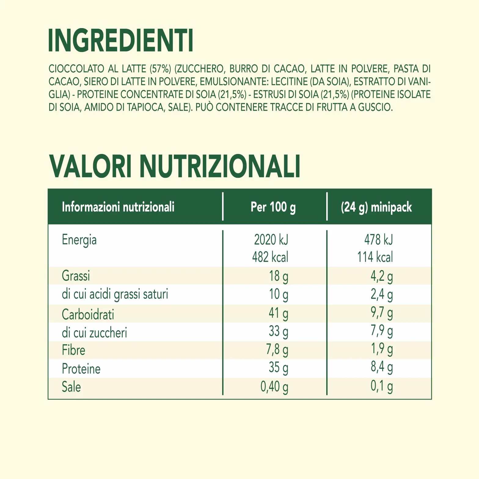 Enervit, Bites con Cioccolato al Latte, 5 Minipack da 24 Grammi, Porzioni Monodose, per Mantenere il Tono Muscolare, con Proteine della Soia e Fibre, 100% Vegetale, Senza Glutine e Olio di Palma
