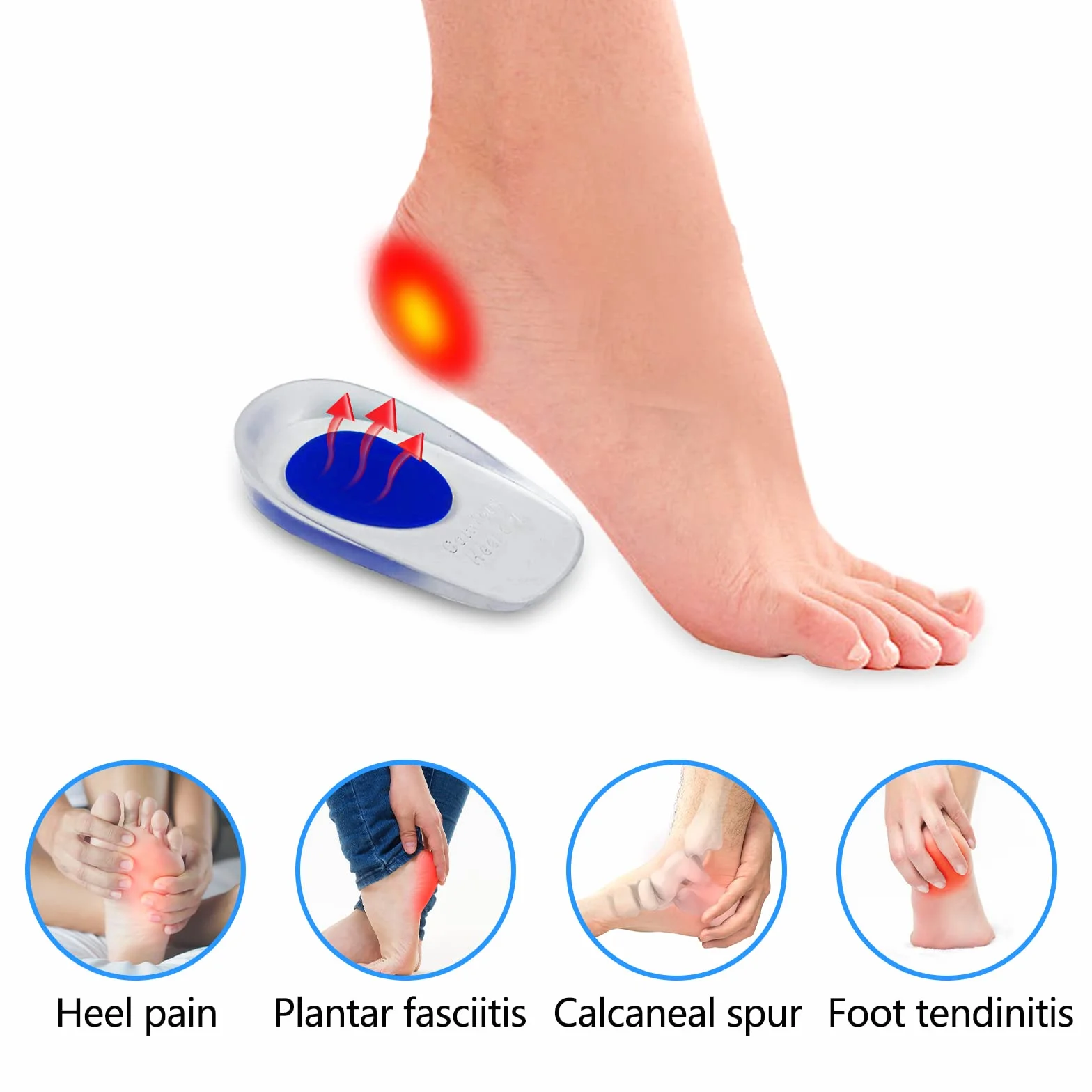 Newpop 3 Paia Talloniera in Silicone per Tallonite, Dolore Alleviare Cuscinetti per Tallone, Antishock, in Gel, Solette per Sperone Calcaneare, Fascite Plantare, Dolori di Achille (Small, Blu)