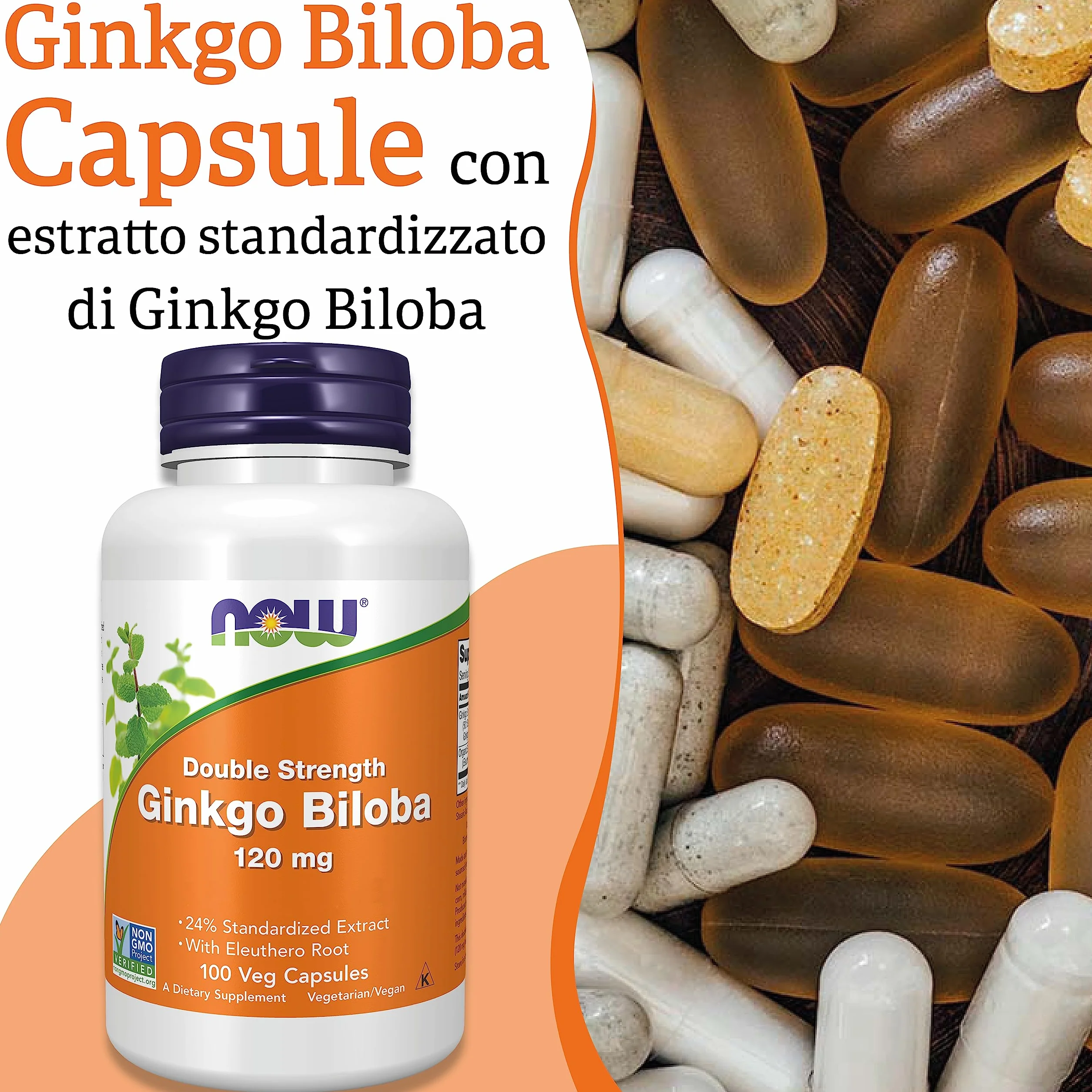 Now Foods, Double Strength Ginkgo Biloba, 120mg, 100 Capsule vegane, Testato in Laboratorio, Senza Soia, Senza Glutine, Vegetariano, Non-GMO