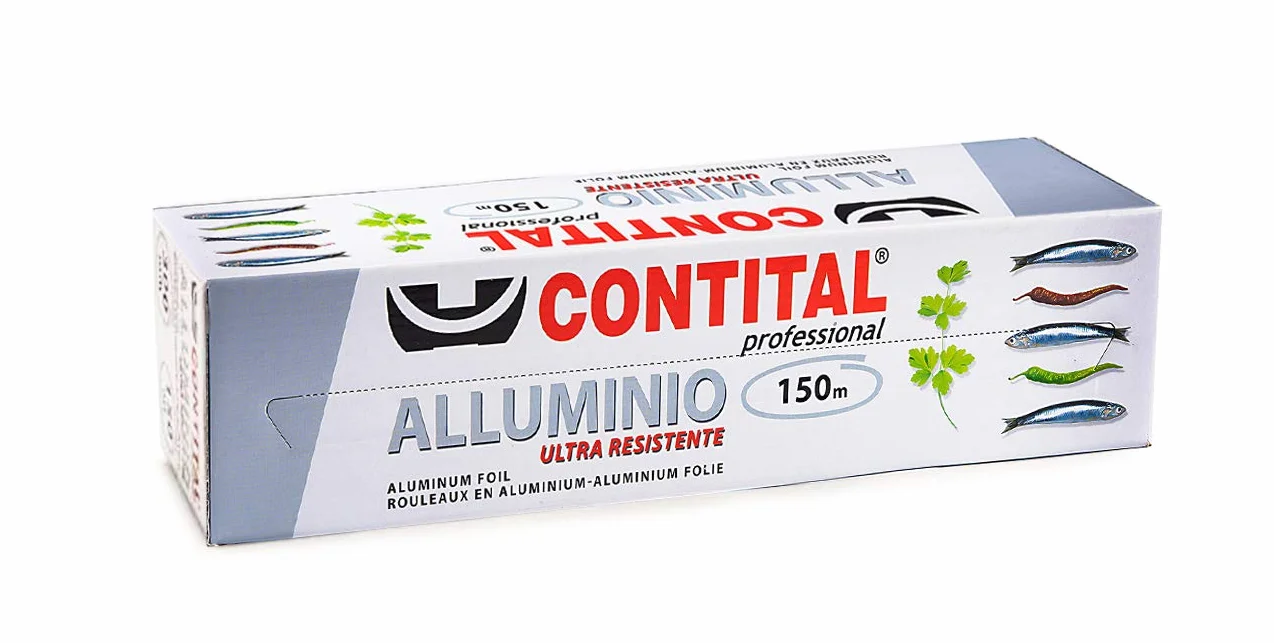 CONTITAL Rotolo Alluminio Professionale per Alimenti con astuccio, larghezza 30 cm, 150 metri