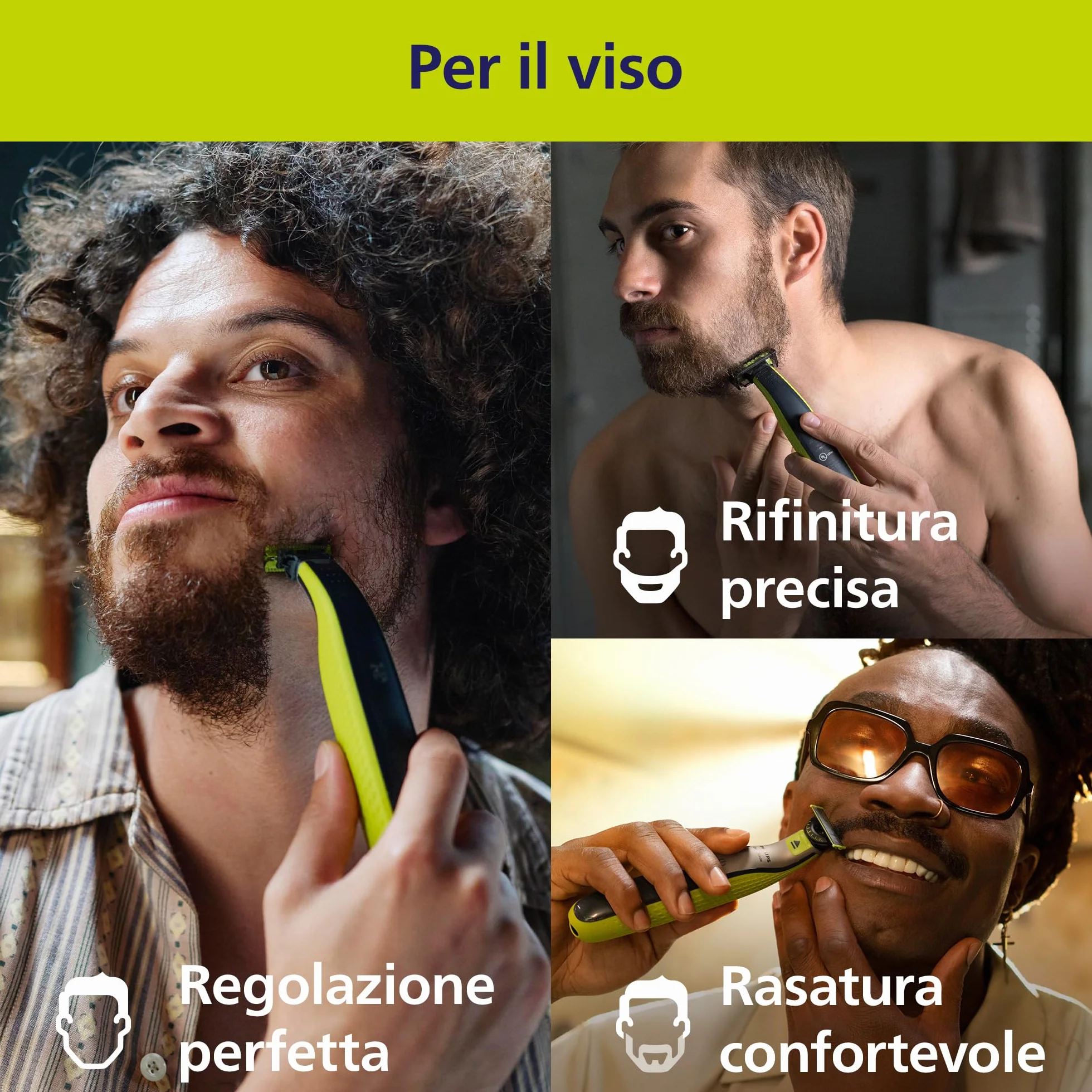 Philips OneBlade QP2834/31 Regolabarba Elettrico 360 Autentico Viso Corpo 3 Lame 4 Pettini Kit Corpo