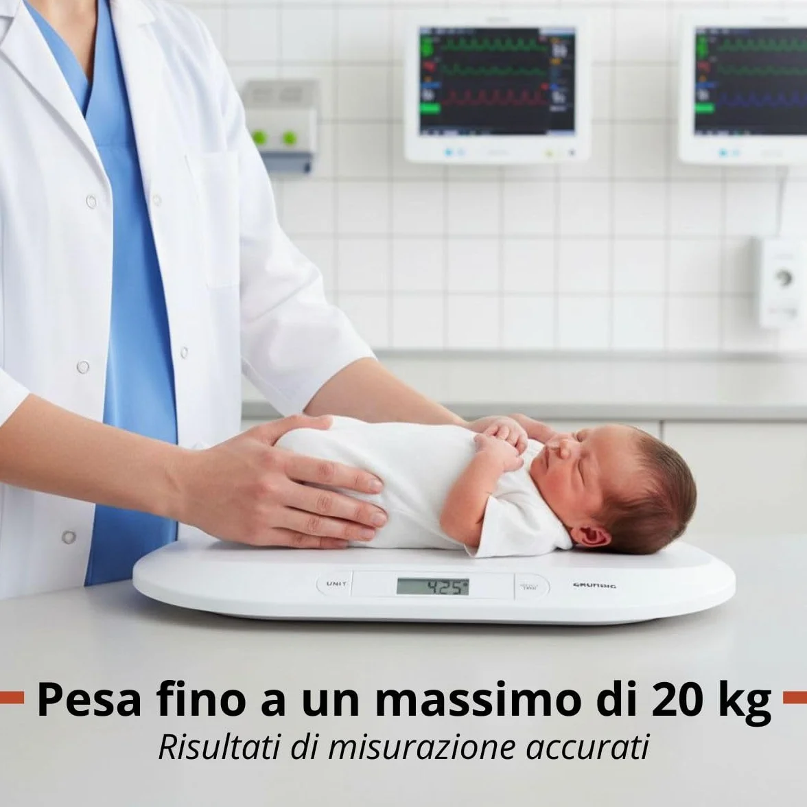Grundig Bilancia Neonato Digitale Precisione 10 Grammi Max 20 Chili Funzione Tara Bianco