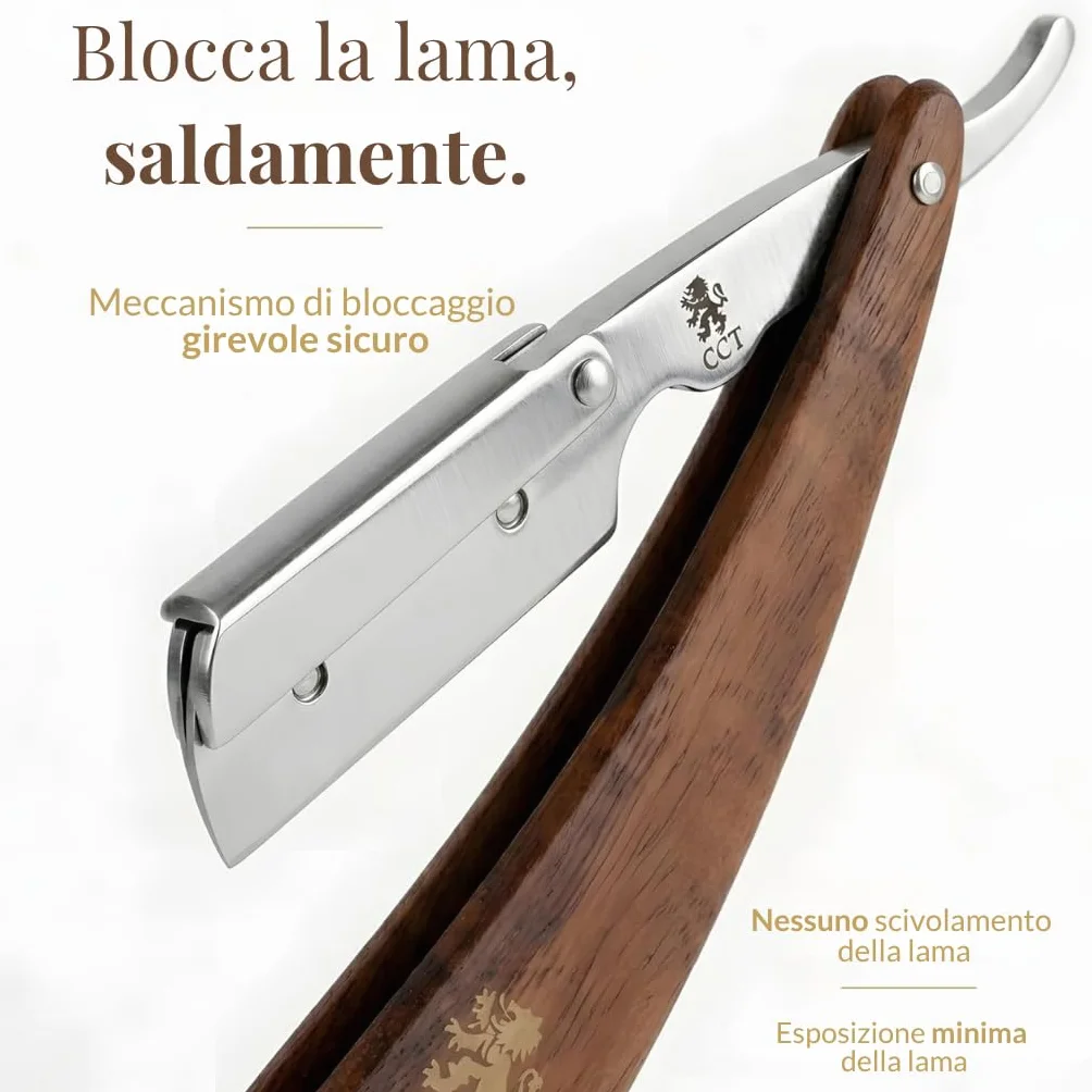 Rasoio a Mano Libera Monolama Professionale con 10 Lame da Barba Derby e Custodia Protettiva da Viaggio in Ecopelle - Missanda in Legno Duro & Acciaio Inossidabile