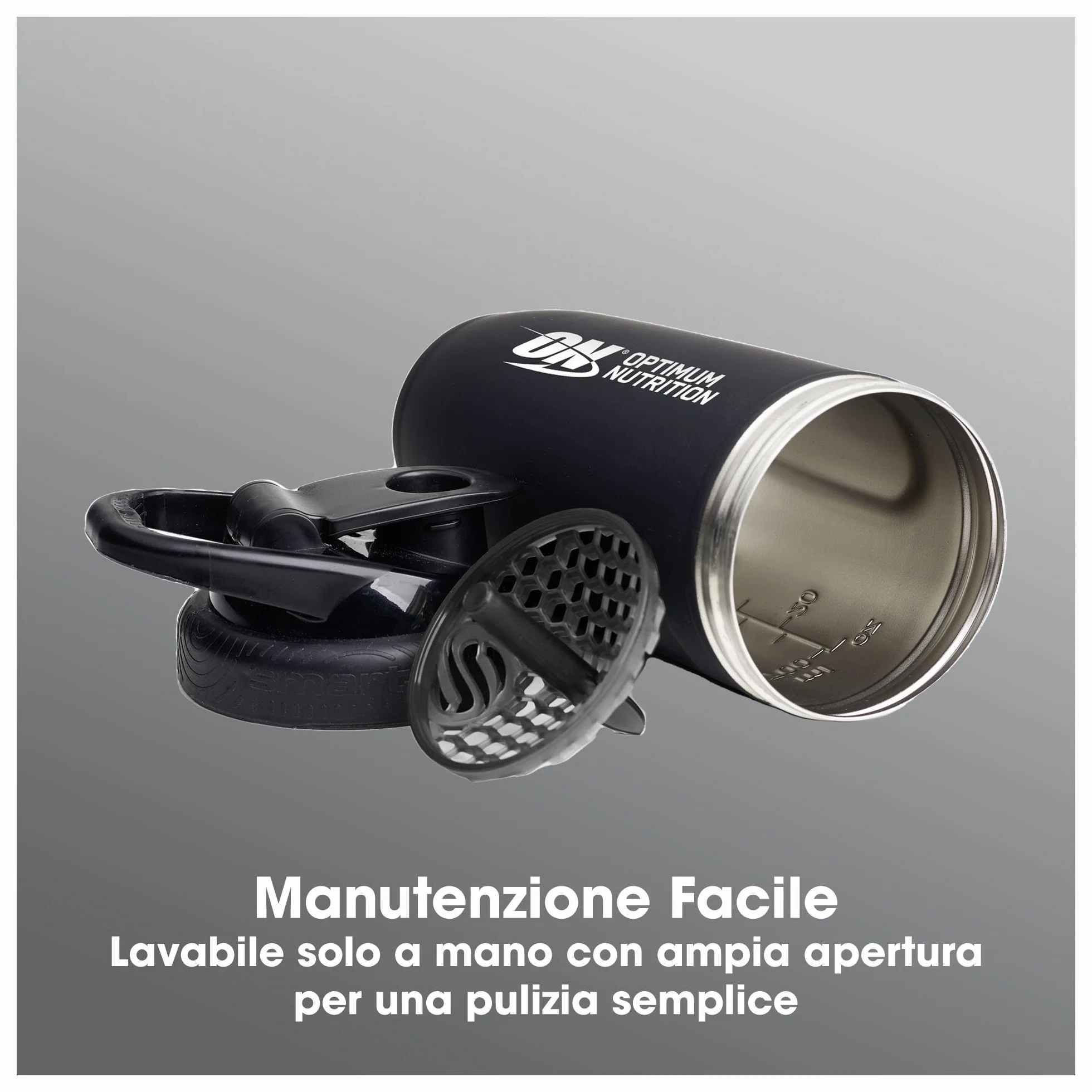 Optimum Nutrition Reforce Steel Smartshake - Shaker per proteine in acciaio inox per uso alimentare, senza BPA, con tappo a prova di perdite, facile da trasportare, per frullati proteici, 900 ml