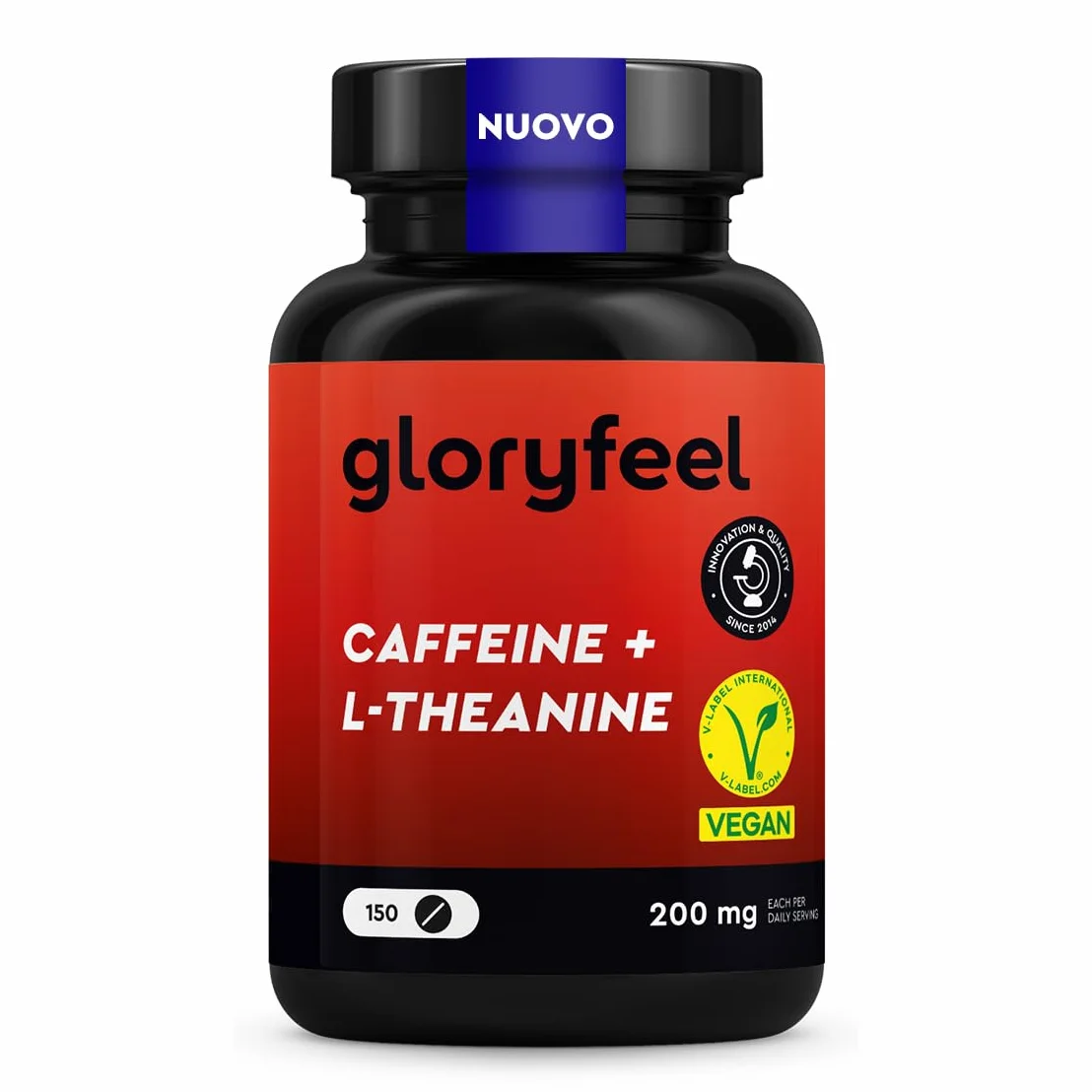 Caffeina + L-Teanina ad alto Dosaggio - 150 Compresse con 200mg di Caggenia + 200mg di L-Teanina da Estratto di Tè verde per dose giornaliera - 100% vegano e testato in Laboratorio