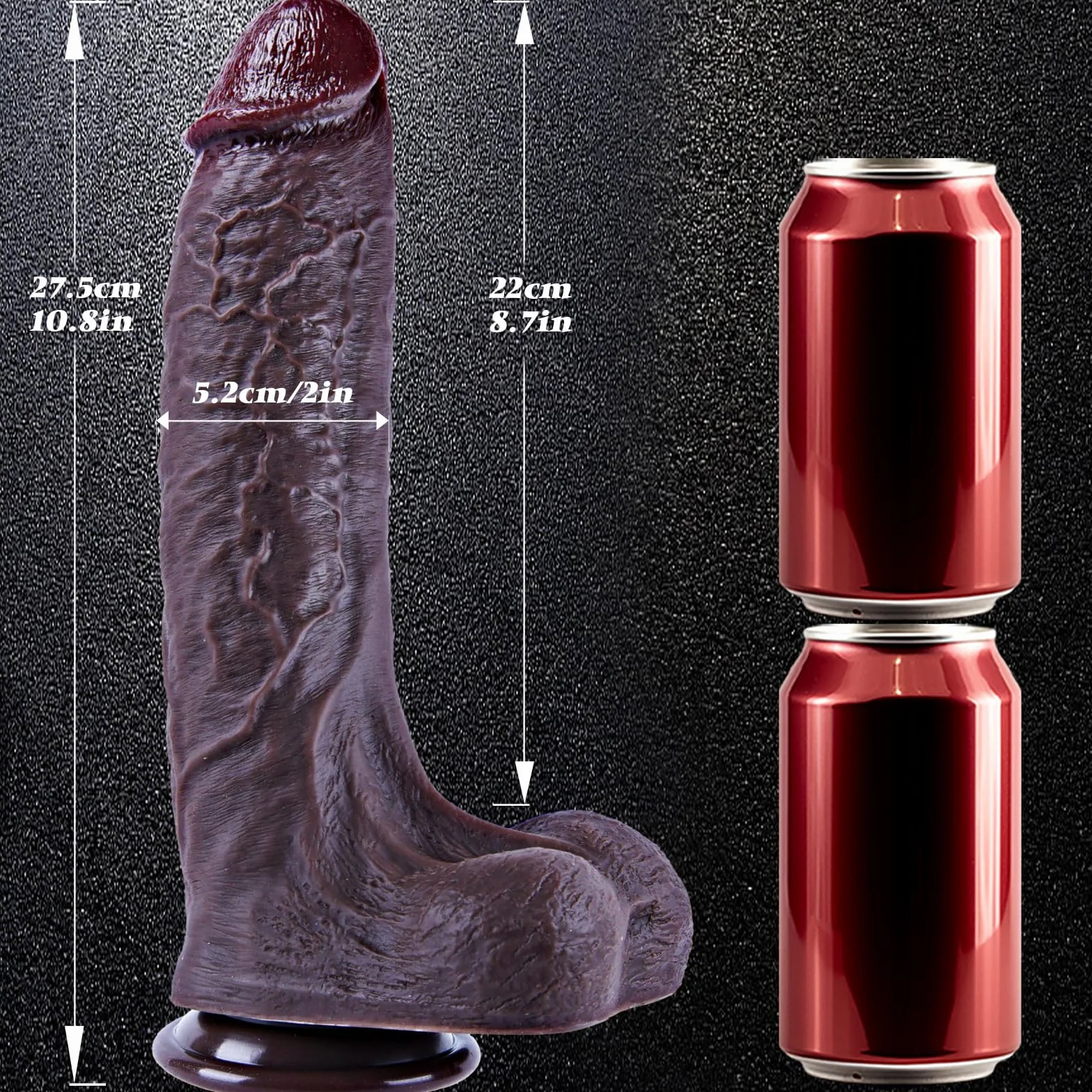 Dildo realistico gigante in silicone nero da 27,5 cm, dildo extra large e spesso con ventosa, pene lungo XXL, ottimo per la stimolazione del punto G e il gioco anale profondo, ottimo per le coppie gay