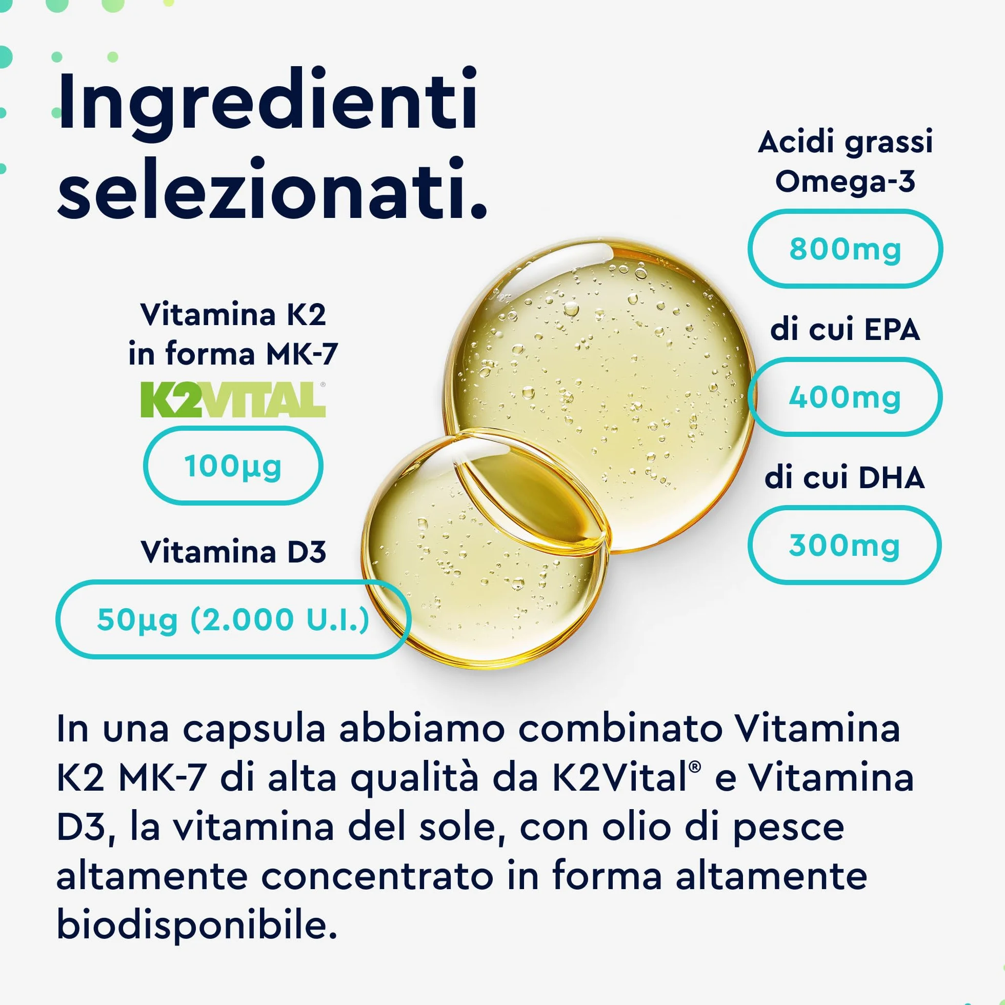 Vitamina D3 + K2 + Omega 3, 90 Capsule Softgel, Eletto PRODOTTO DELL'ANNO 2025, 2000UI Vitamin D, 100 µg Vitamina K (K2VITAL® di Kappa), 1000mg Olio di Pesce 400mg EPA e 300mg DHA