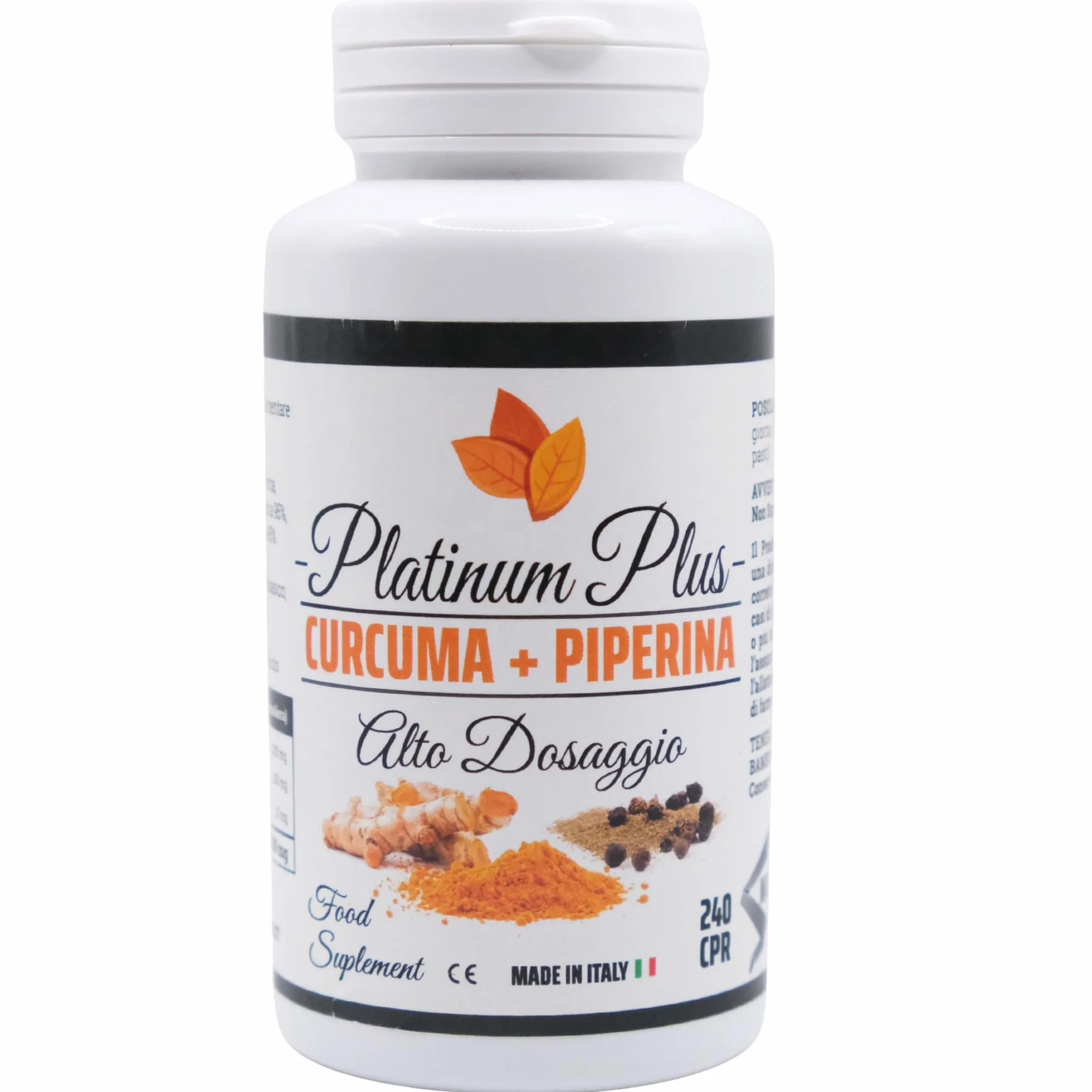 Curcuma + Piperina Platinum Plus 240 Compresse Naturali Made in Italy