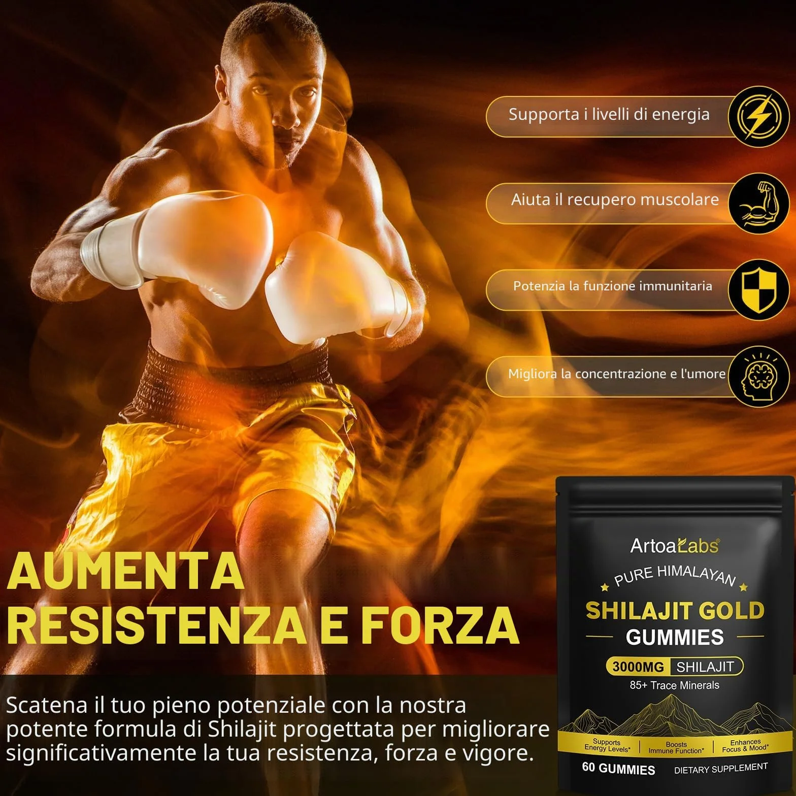Shilajit - Orsetti gommosi 3000 mg, puro Himalaya Shilajit oro, oltre 85 oligoelementi, supporta il livello di energia, il sistema immunitario (1)
