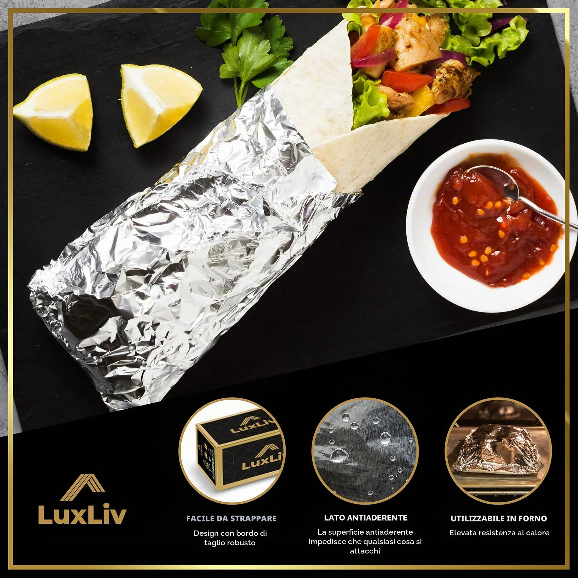 Rotolo di alluminio resistente 30 cm x 50 m spessore extra per industria alimentare LuxLiv®