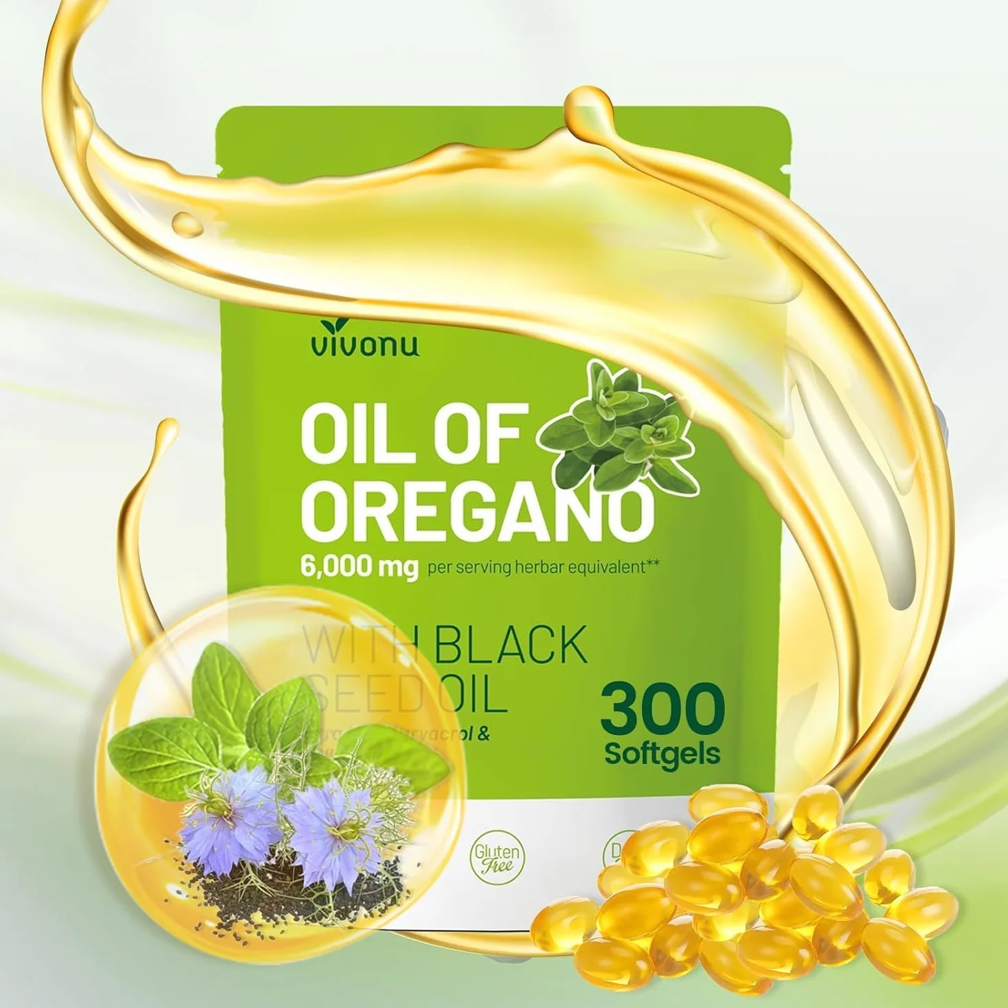 VivoNu Olio di Oregano Biologico con Olio di Semi Nero, 300 unità