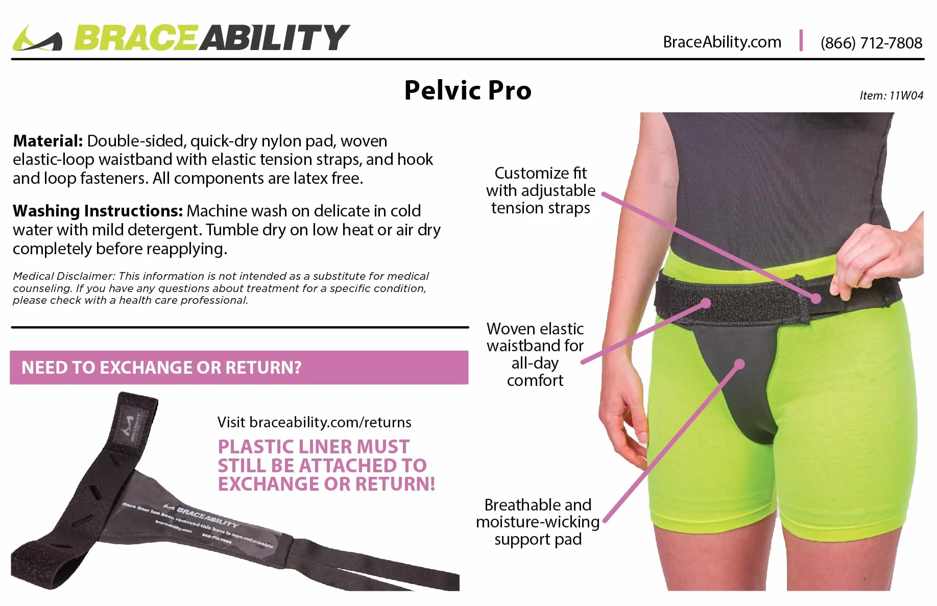 BraceAbility Pelvic Pro - Cintura di supporto per prolasso da donna, in attesa di brevetto, per vescica caduta, varicosità vulvari, recupero post-parto e sinfisi Pubis disfunzione dolore (M)