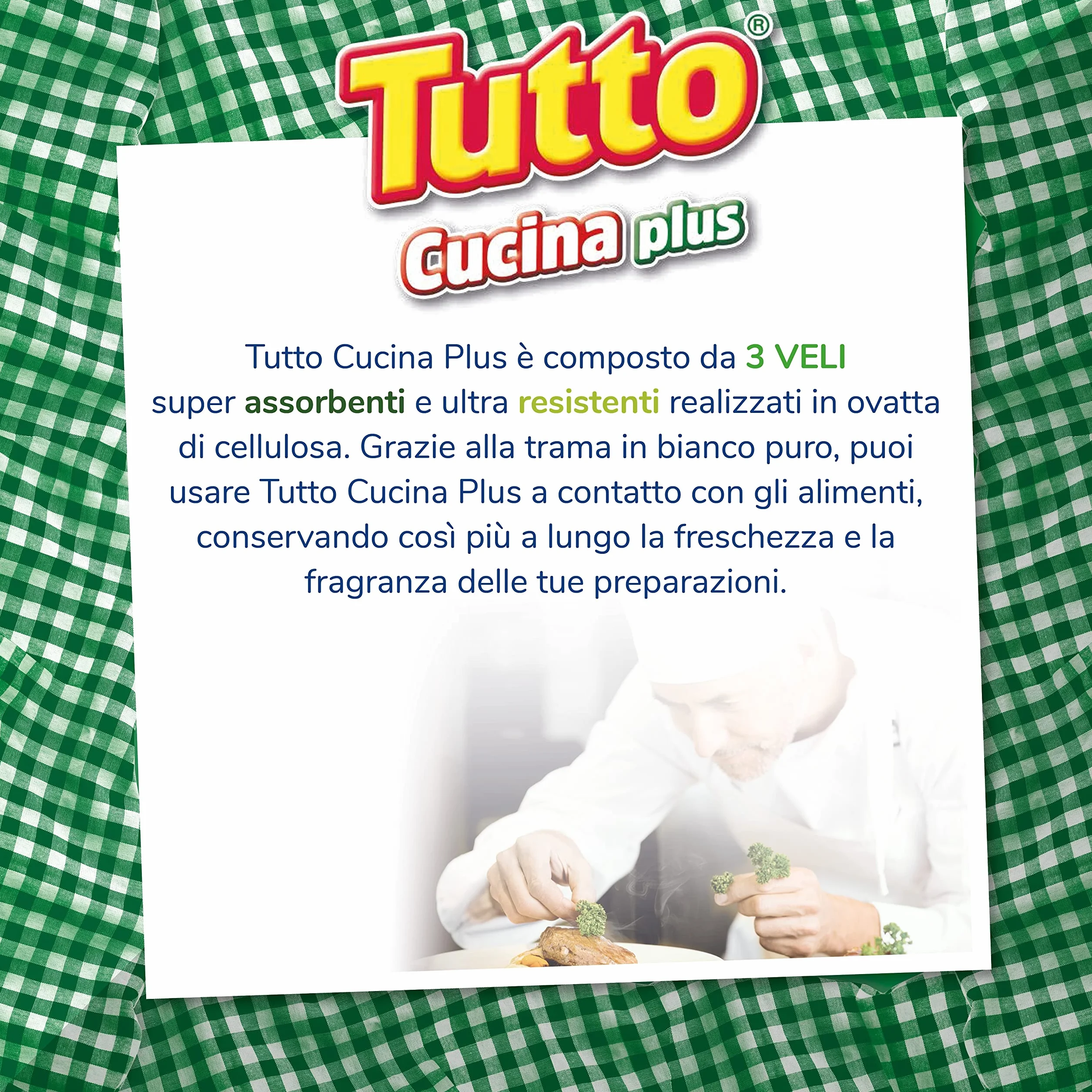 Tutto Cucina Plus Carta Asciugatutto 3 Rotoli 3 Veli Pura Ovatta Cellulosa Made in Italy