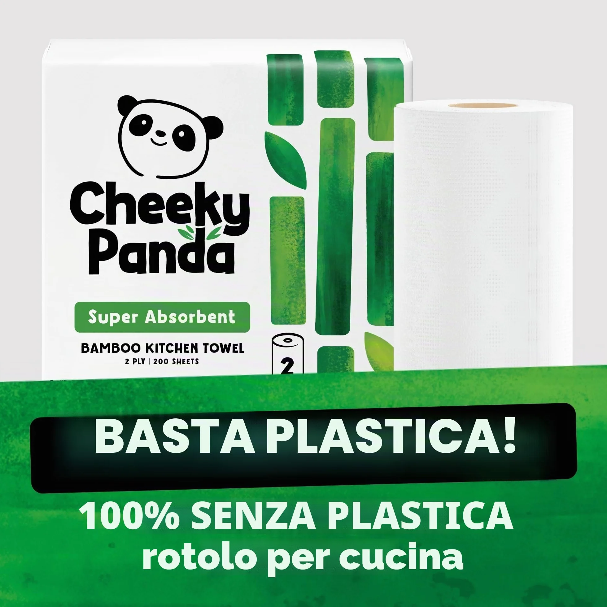 The Cheeky Panda Carta Cucina in Bambù 10 Rotoli Carta Asciugatutto 1000 Fogli Assorbenti 2 Veli
