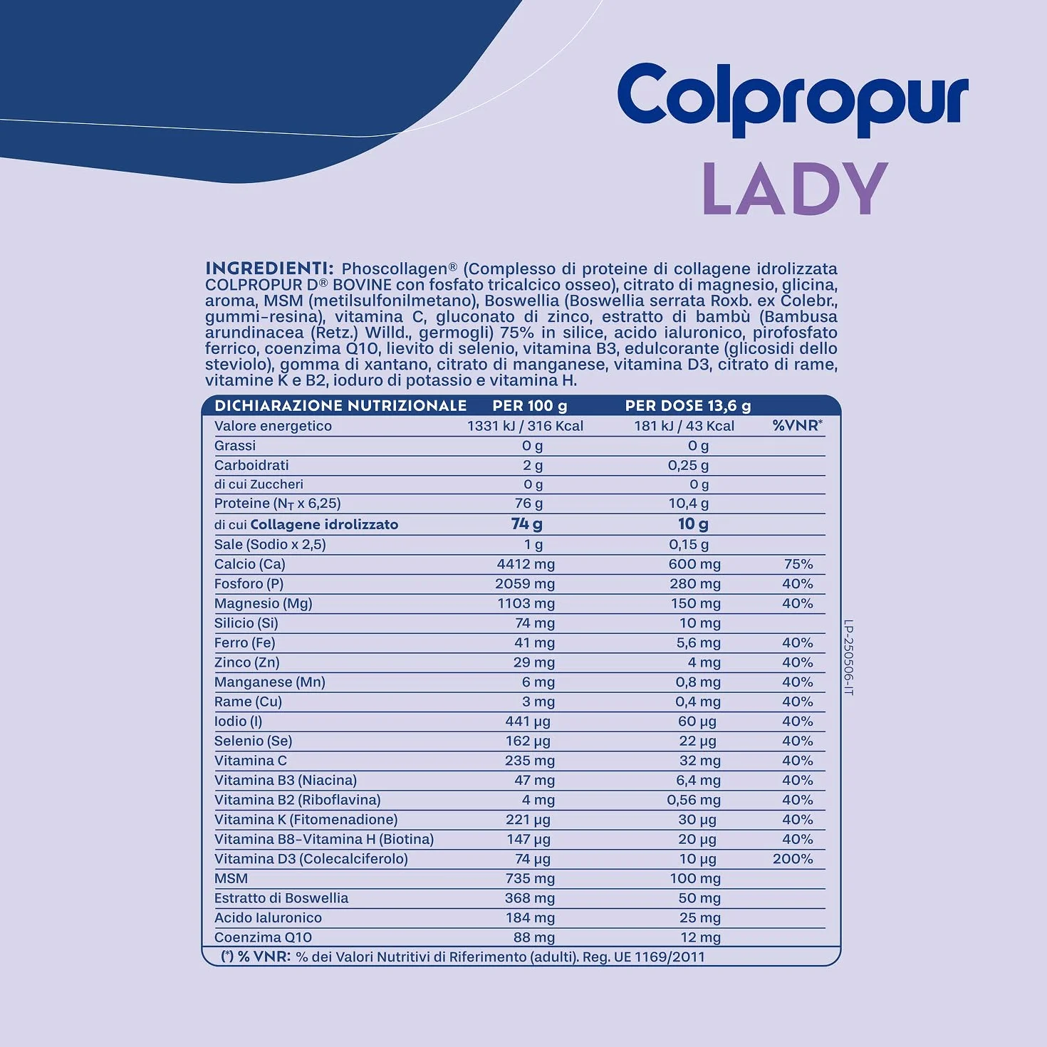 Colpropur Lady Gusto Pesca Collagene Idrolizzato in Polvere da Bere Peptidi di Collagene Integratore per Ossa Pelle e Articolazioni 340g