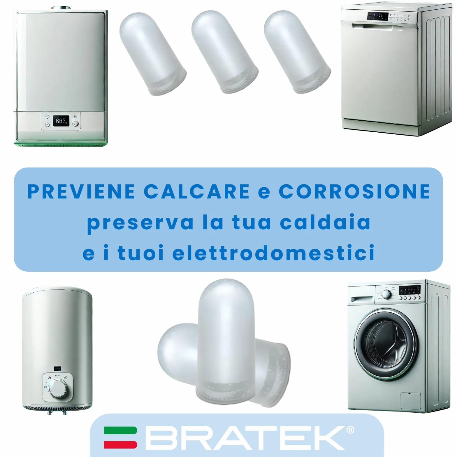 Bratek Polifosfati per Caldaia Ricarica Cartucce Universali Made in Italy - 6 Cartucce Dosatore Compatibili Filtro Anticalcare Standard