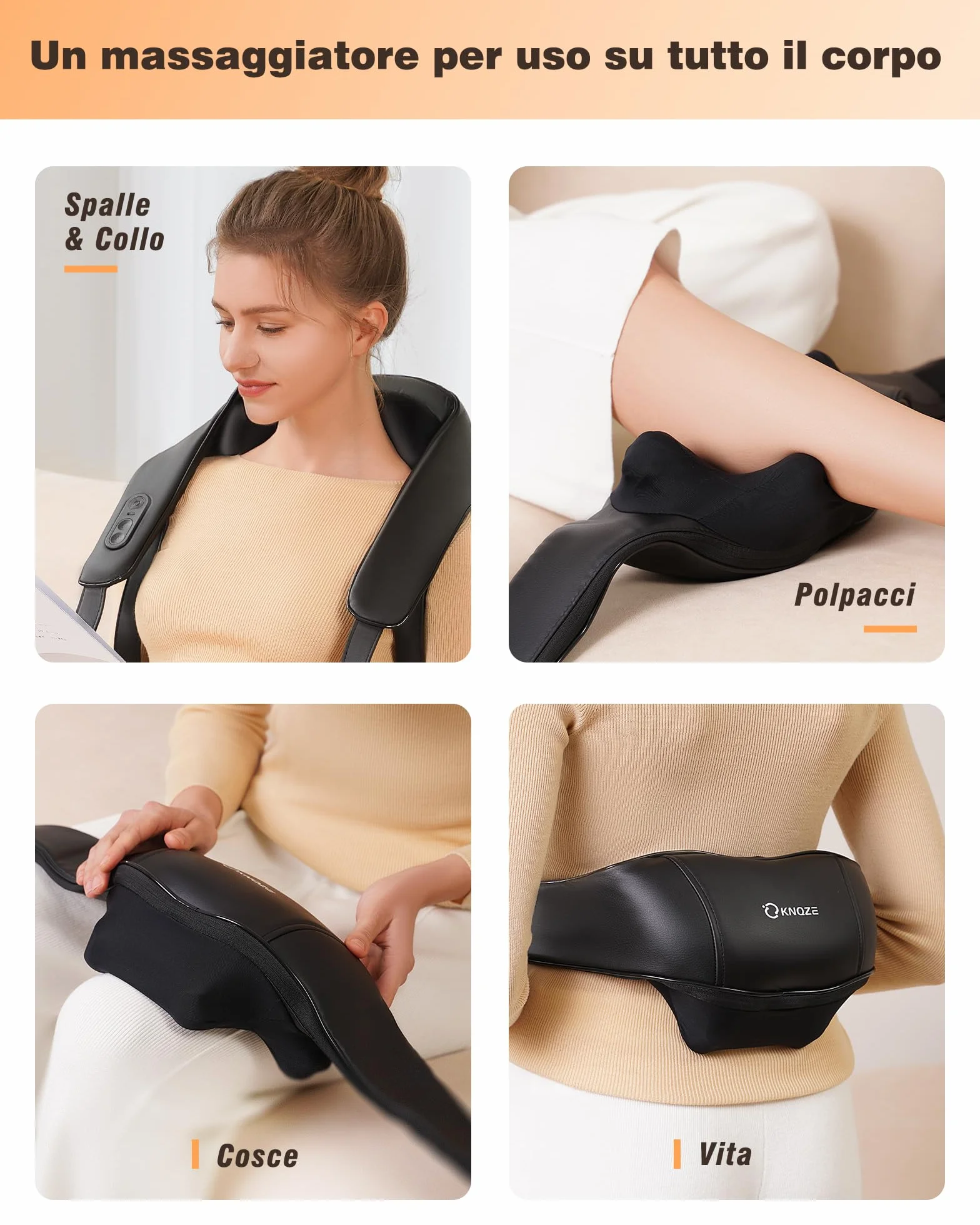 KNQZE® Massaggiatore cervicale senza fili, Massaggiatore schiena e collo ricaricabile, Massaggiatore shiatsu 4D con impastamento profondo, Riscaldamento al grafene potenziato, Regalo festa della mamma
