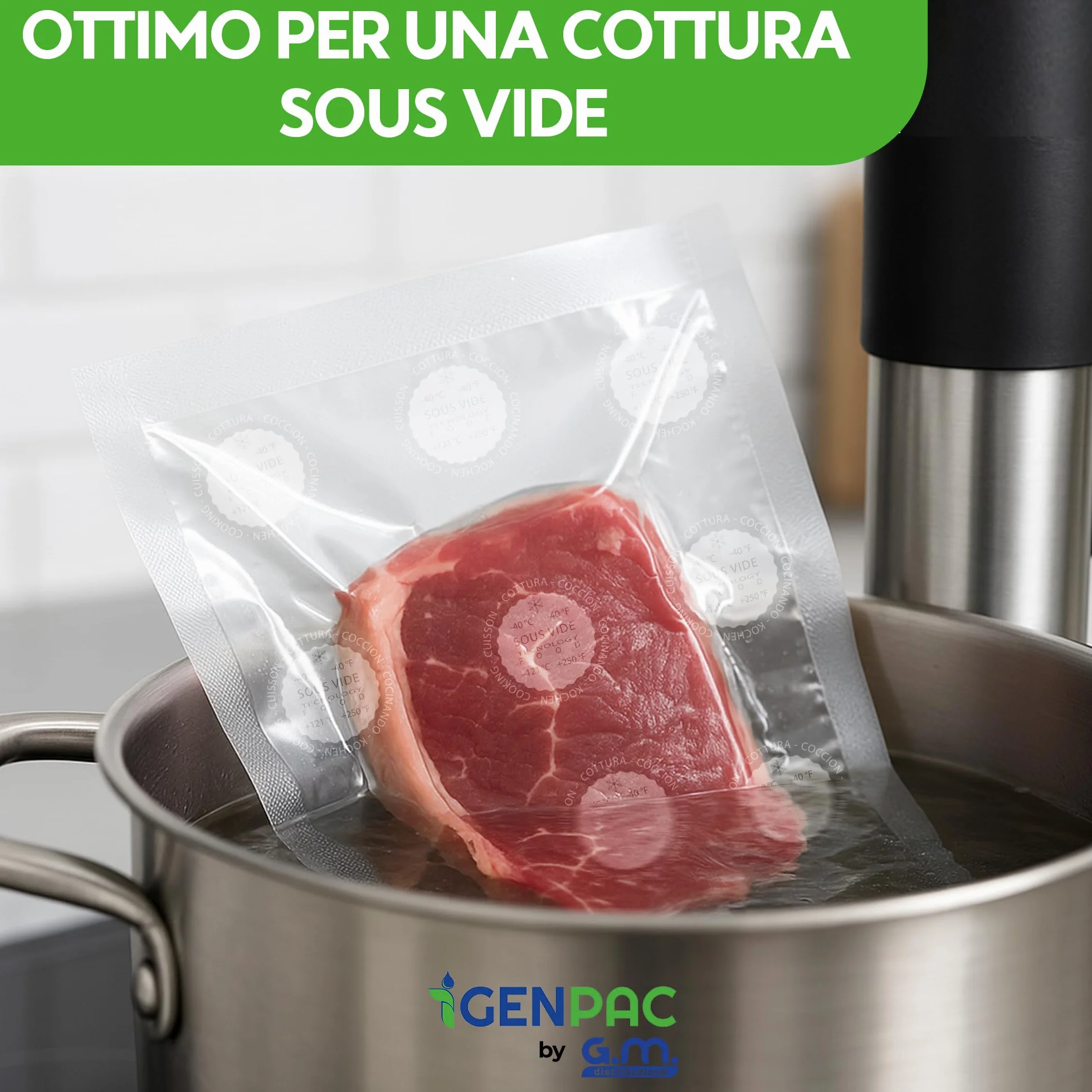 Buste Sottovuoto Lisce GM 100 10x20 cm BPA Free Sacchetti Cottura Sous Vide Professionale Congelatore Frigo -40°C a 121°C Ermetici