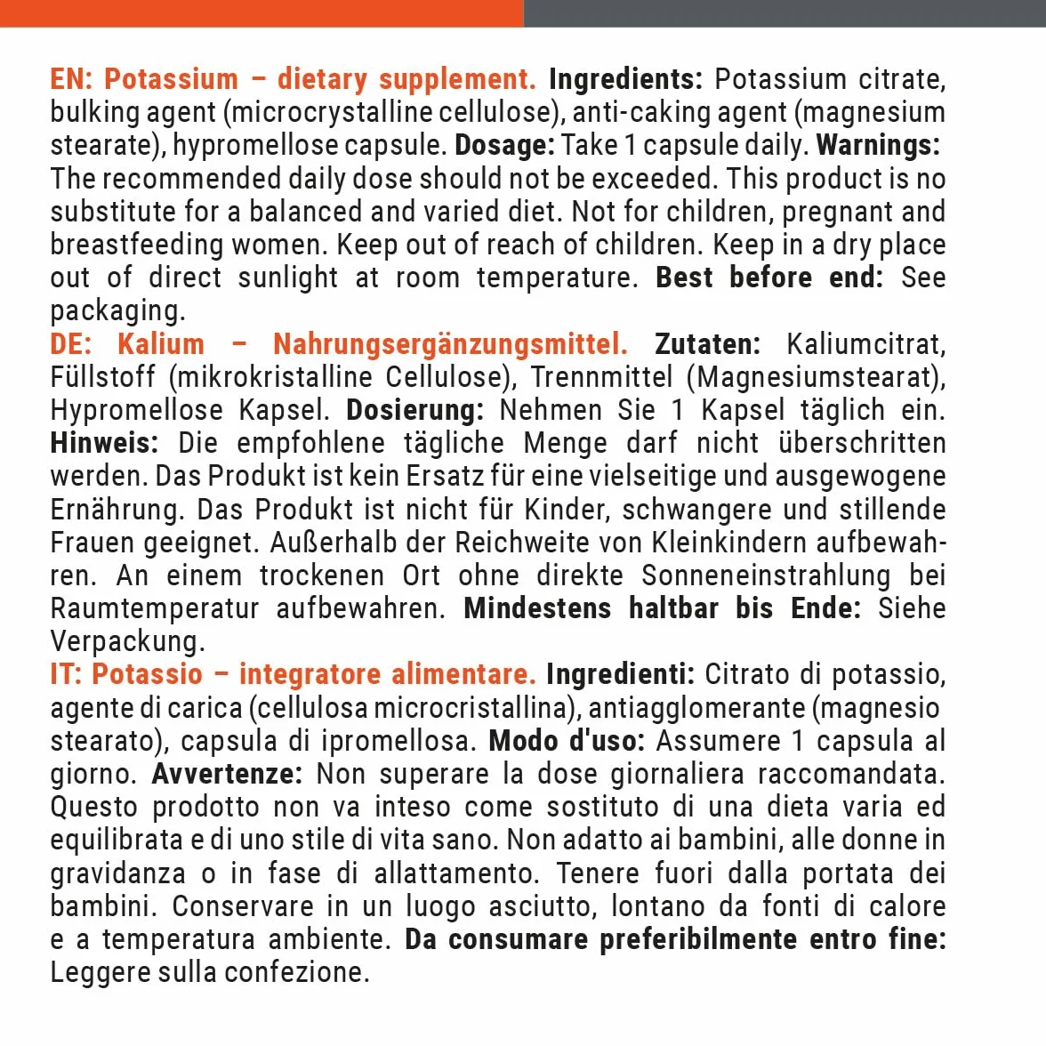 GymBeam Integratore di Potassio 60 cps, 300mg per Capsula, Citrato di Potassio per Funzionalità Mentali Ottimali e Normali Livelli di Pressione Sanguigna, Favorisce la Funzionalità Muscolare