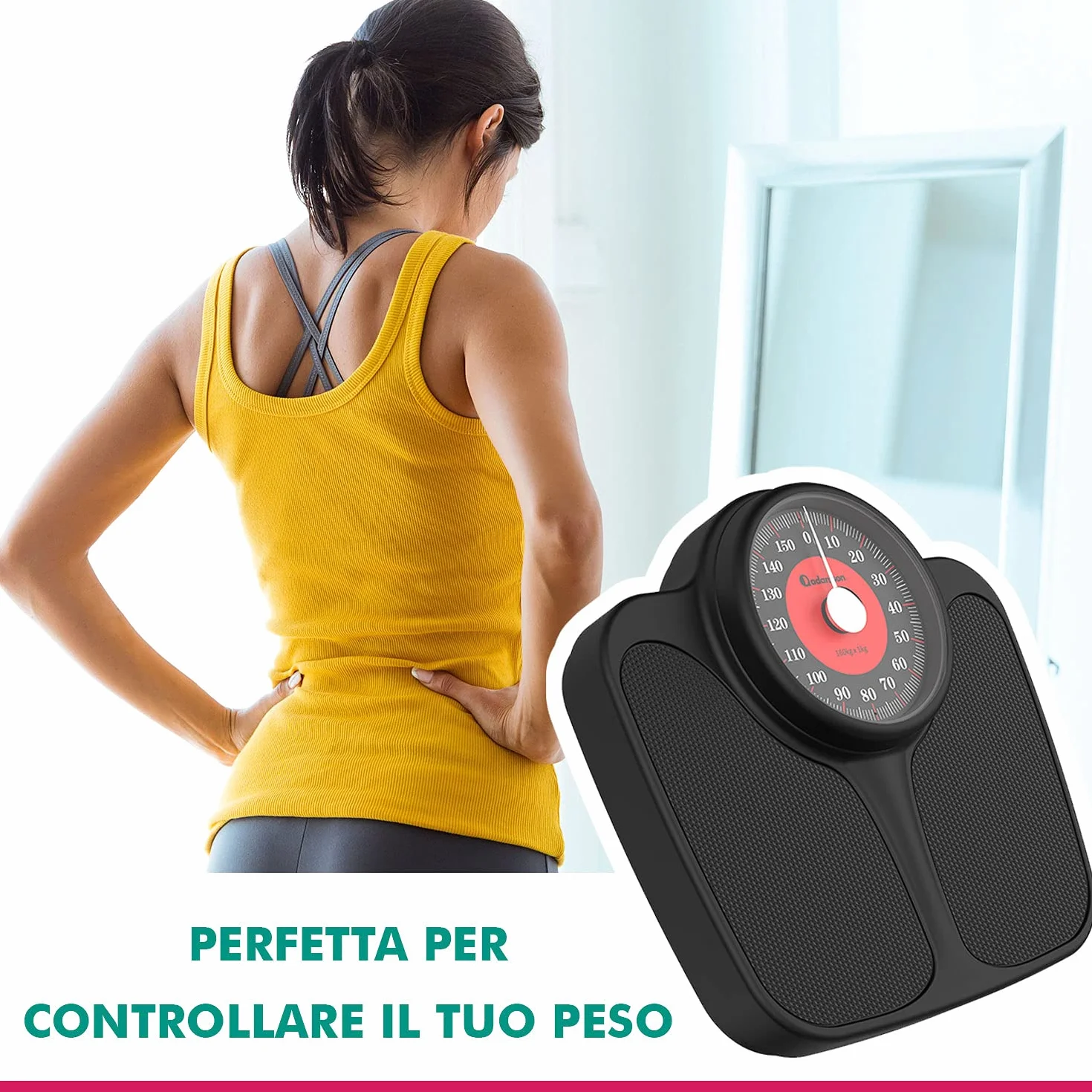 Adamson A23 Bilancia per Peso Corporeo - Fino a 160 kg - Bilancia XL Oversize 36 cm x 35 cm - Superficie in Gomma Antiscivolo Numeri Extra Grandi - Bilancia Pesapersone Analogica - 20 Anni di Garanzia