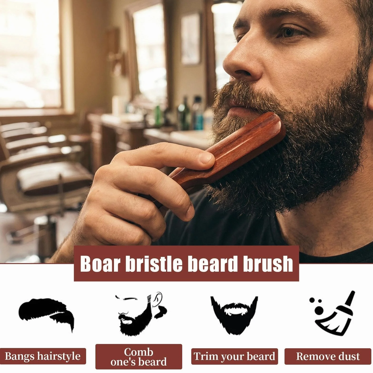Spazzola Setole Cinghiale Spazzola Barba Uomo Pettine Barba Regali Uomo per Capelli Lisci Spazzolo la Cura di Baffi Spessa Grossolana e Riccia Cura e Styling Quotidiana
